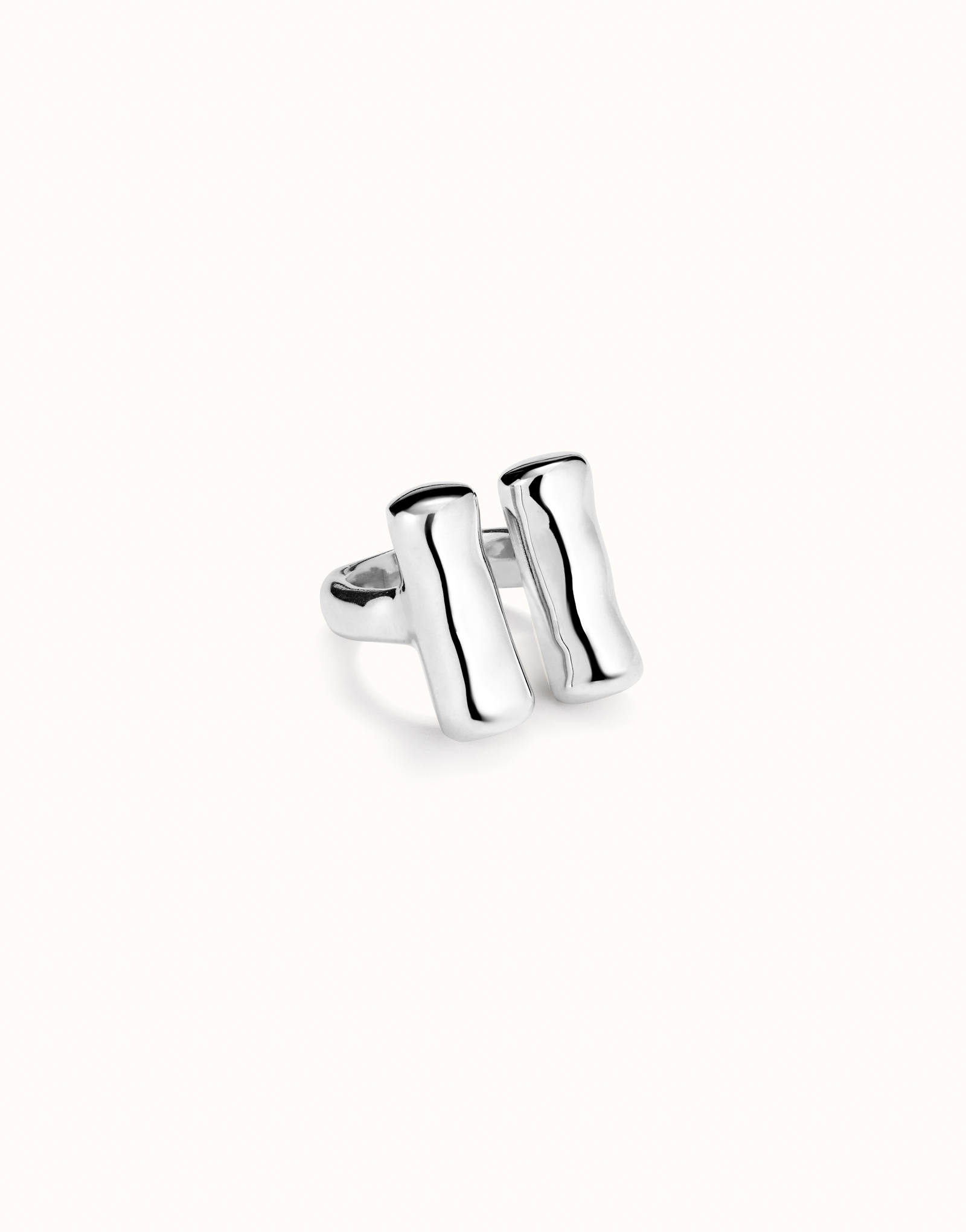 Anello placcato argento sterling con due tubi verticali, Argent, large thumbnail