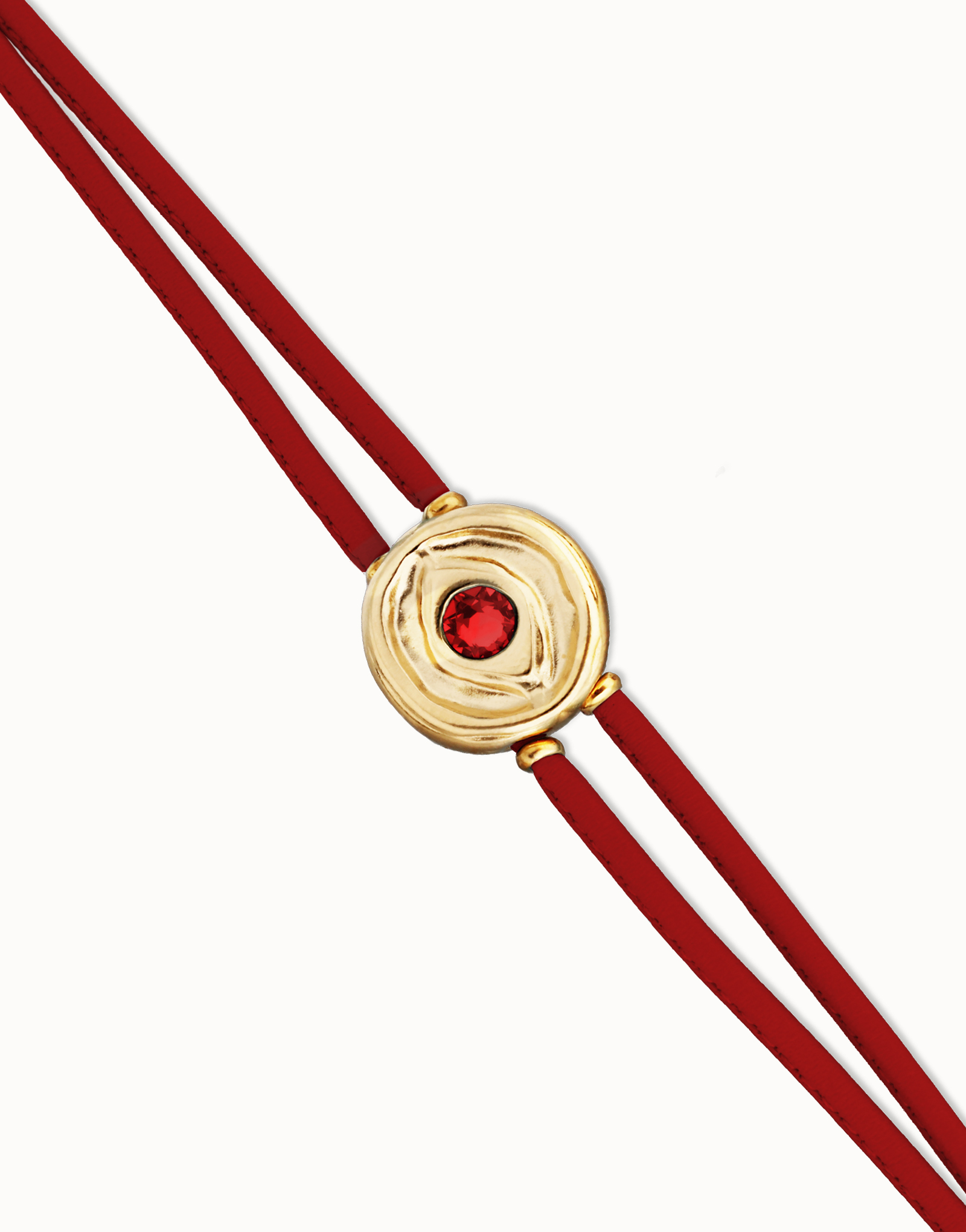 Double red leather birthstone bracelet with eye, Golden, large thumbnail