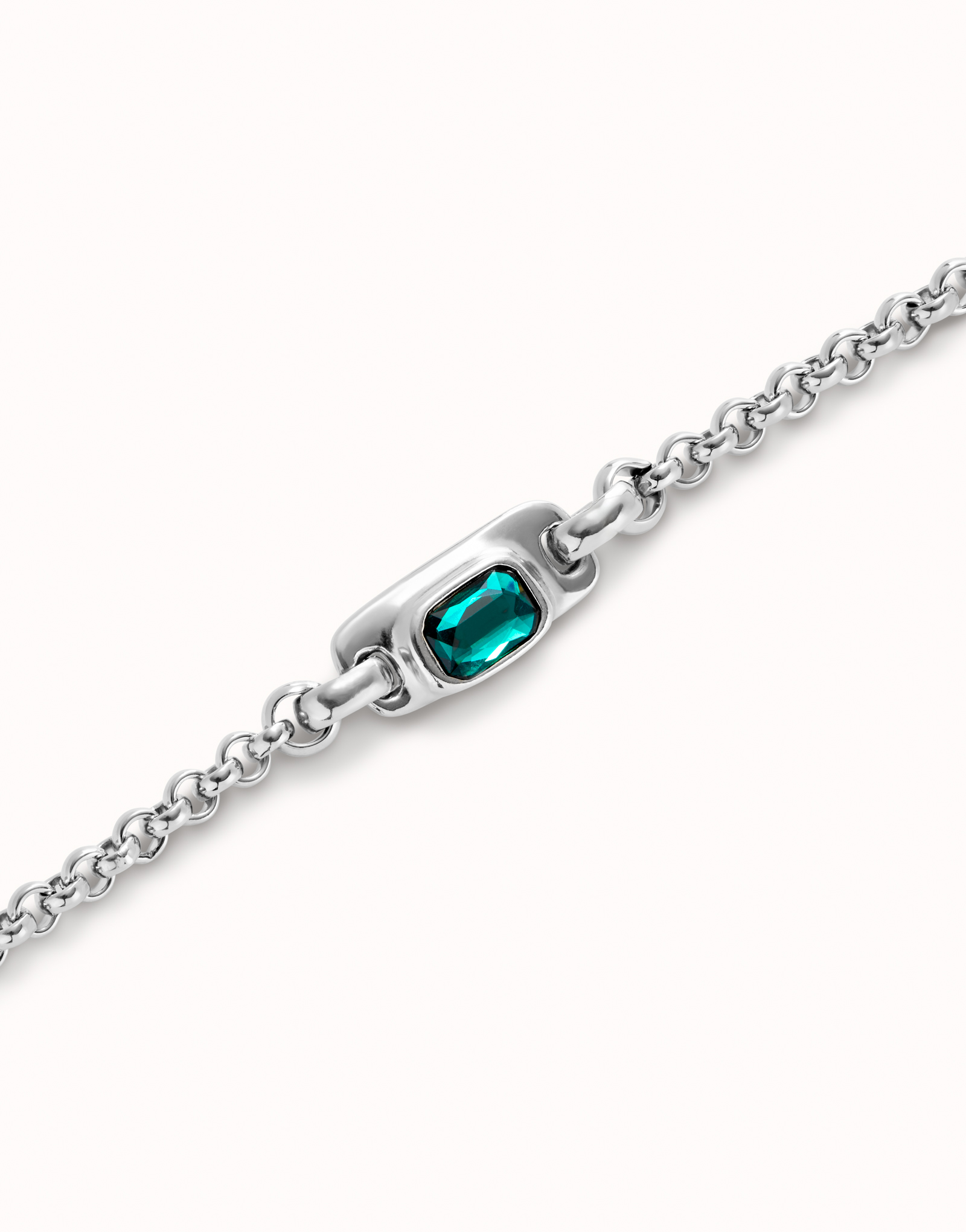 Chain bracelet with green crystal, Silver, large thumbnail