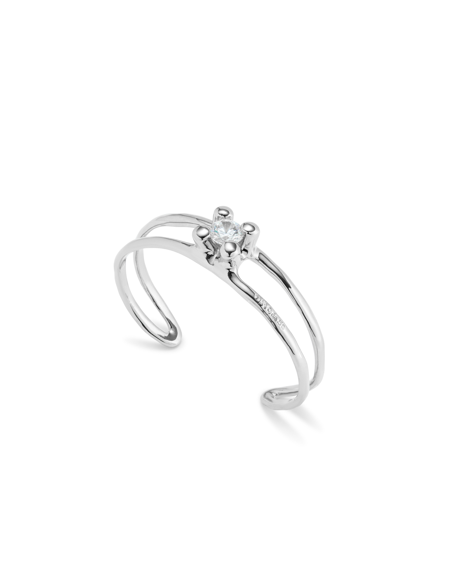 Bangle bracelet with central crystal, Silver, large thumbnail