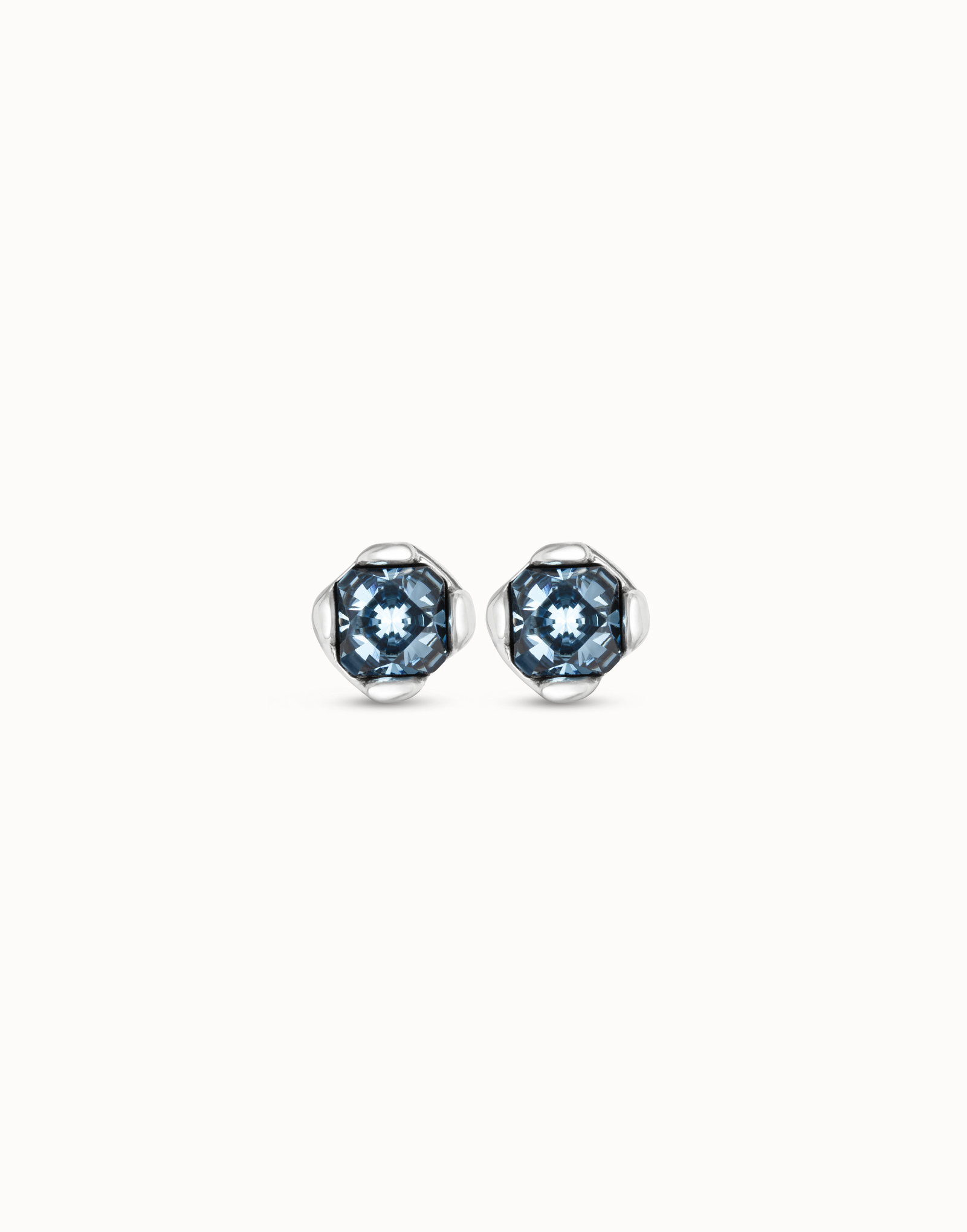 Stud earrings with blue crystal, Silver, large thumbnail