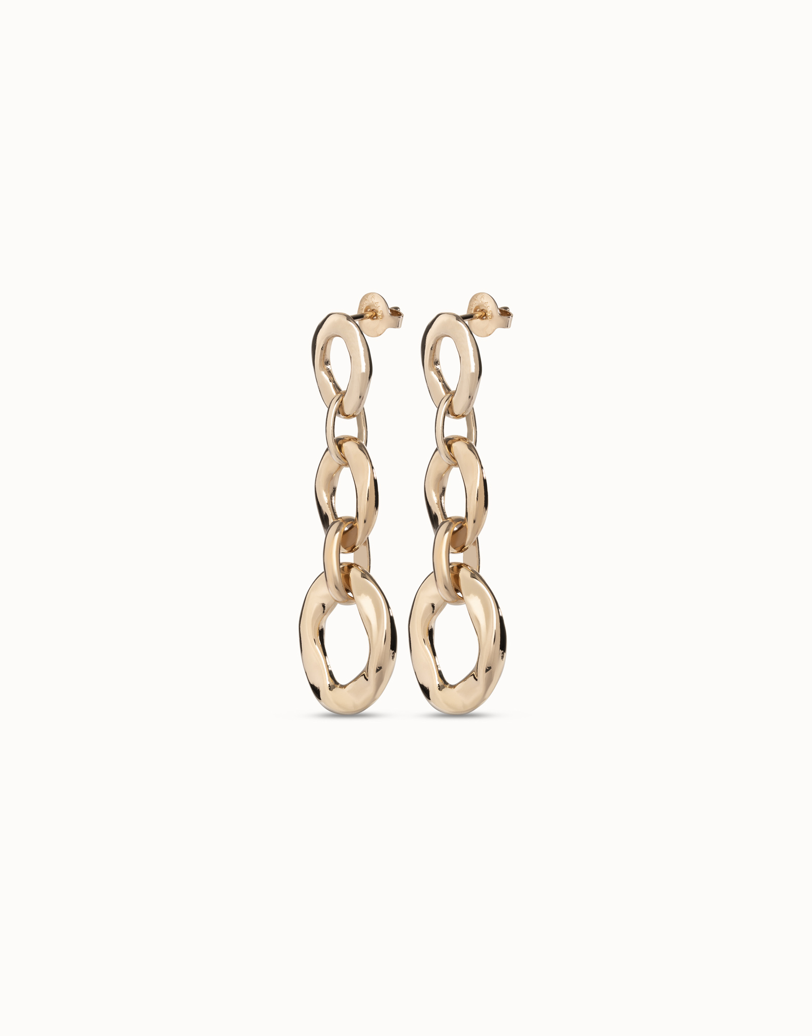 Drop earrings with 3 links, Golden, large thumbnail