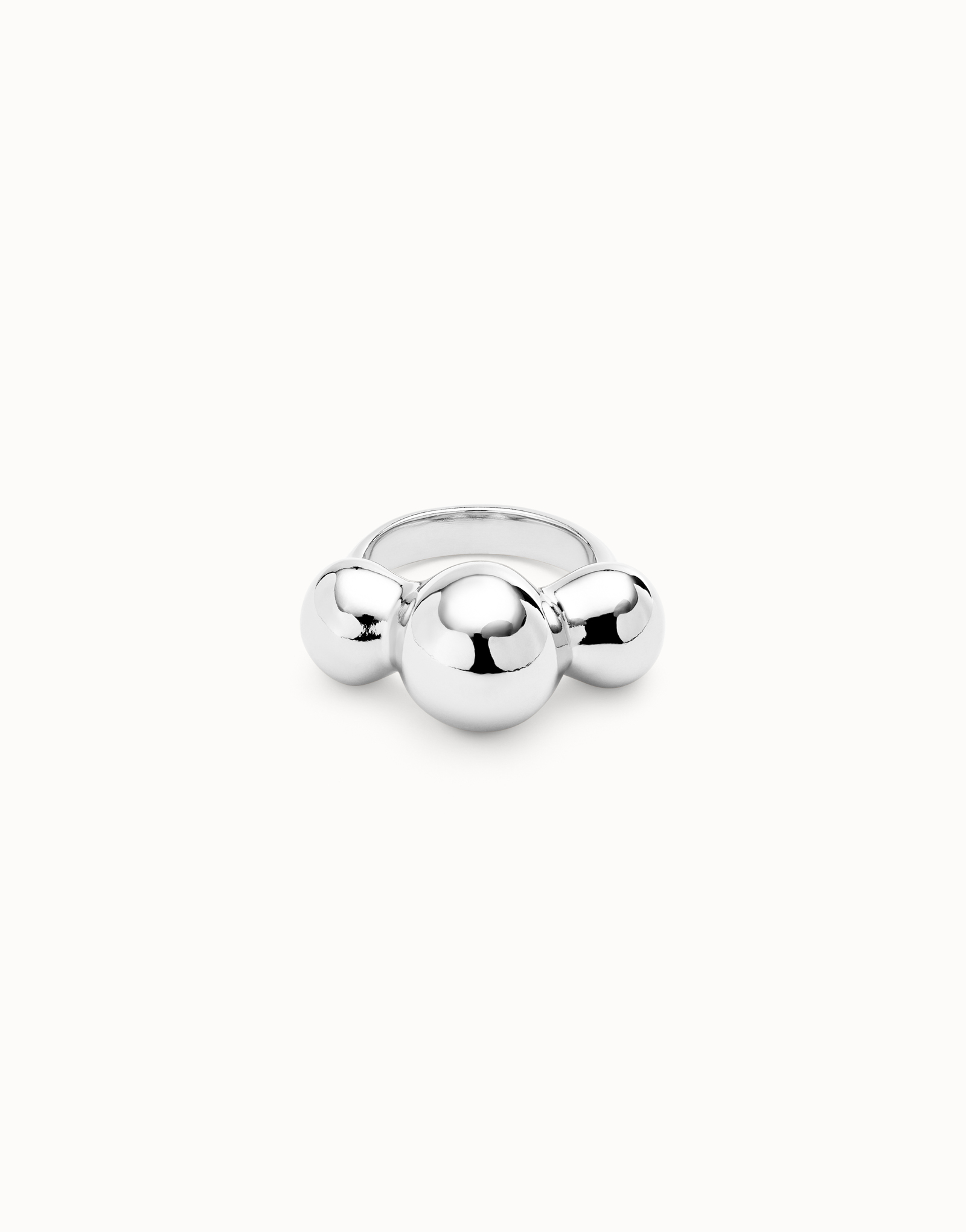 ring with three central beads, Silver, large thumbnail
