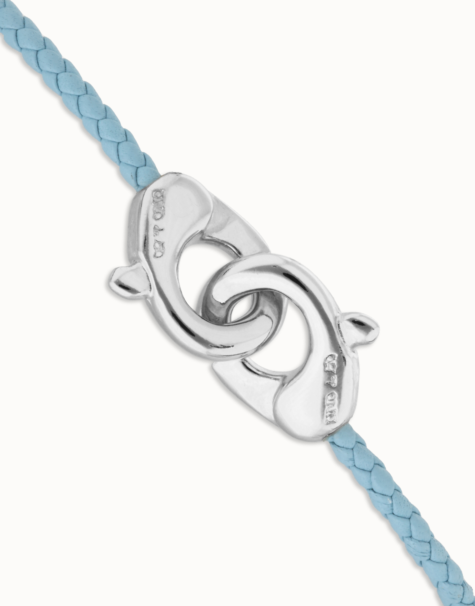 Blue leather bracelet with interlocking carabiner, Silver, large thumbnail