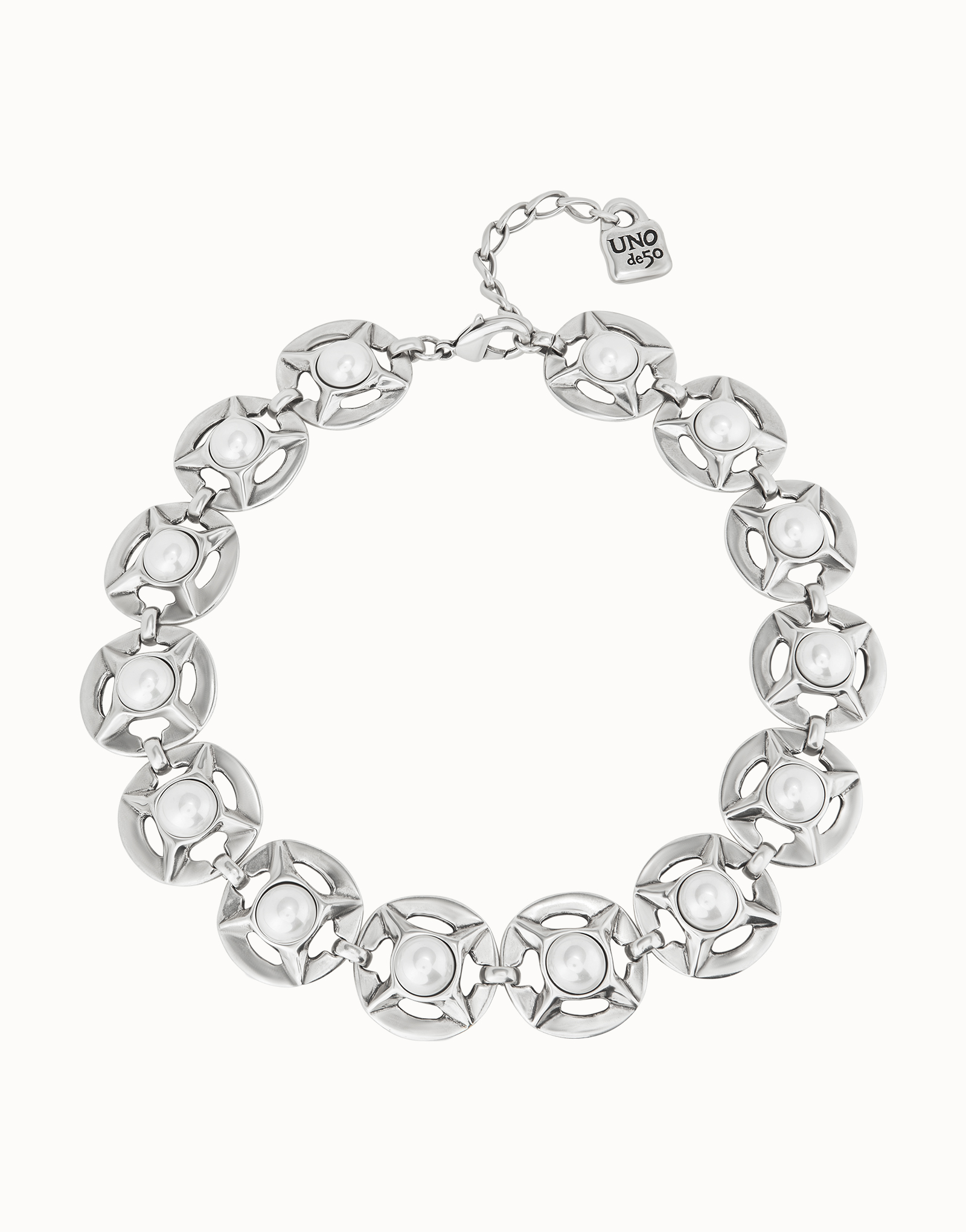 Short necklace with pearls, Silver, large thumbnail