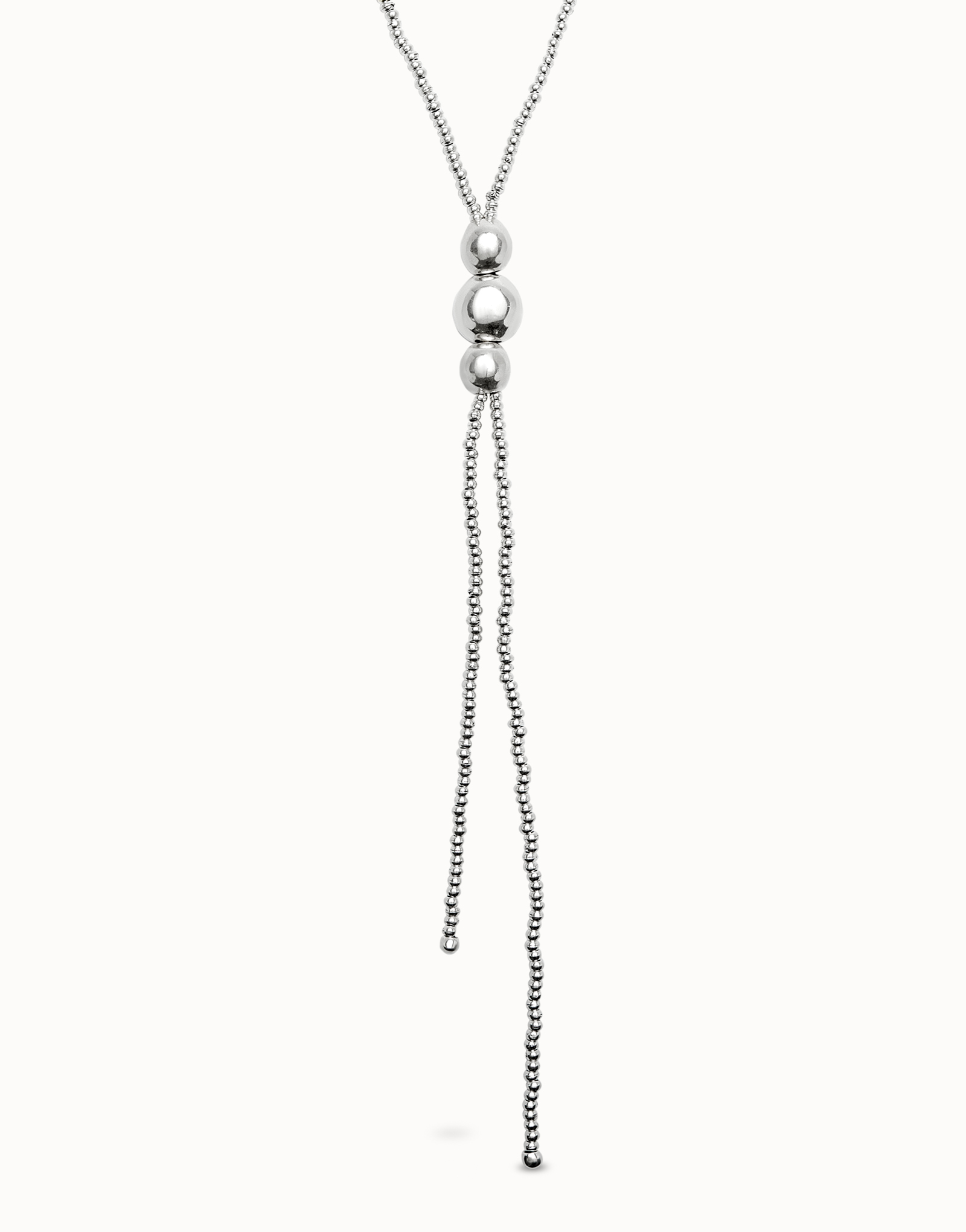 Long bead necklaces with three large central beads, Silver, large thumbnail
