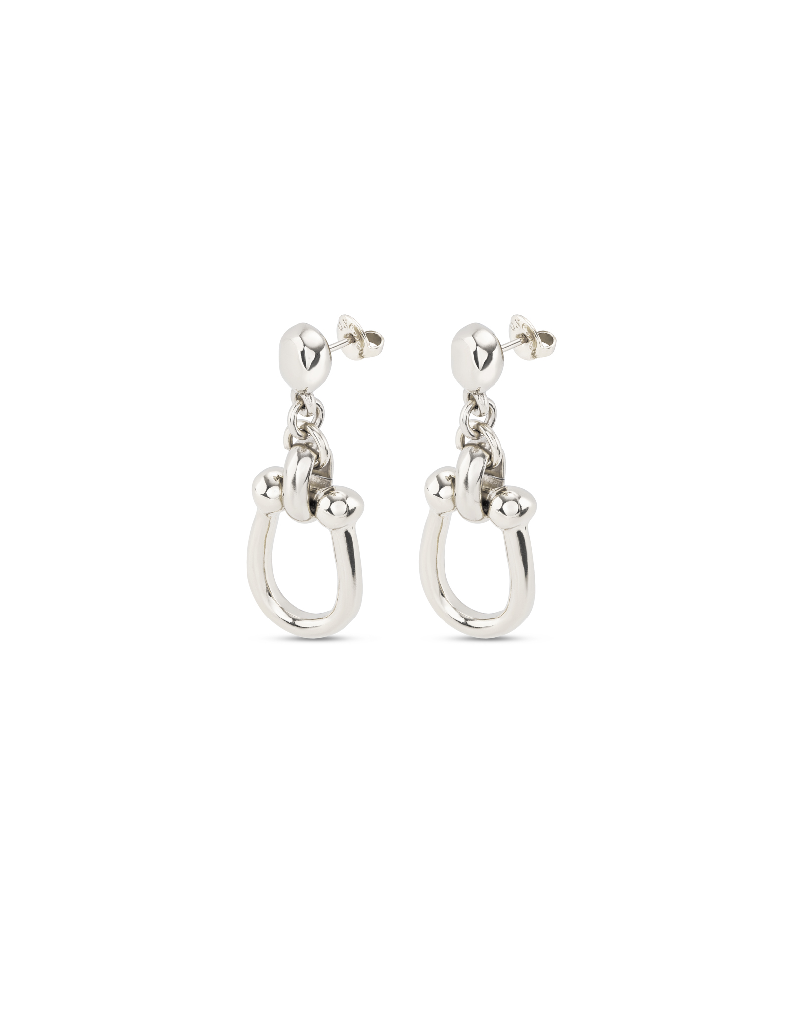 Drop earrings with medium sized link, Silver, large thumbnail