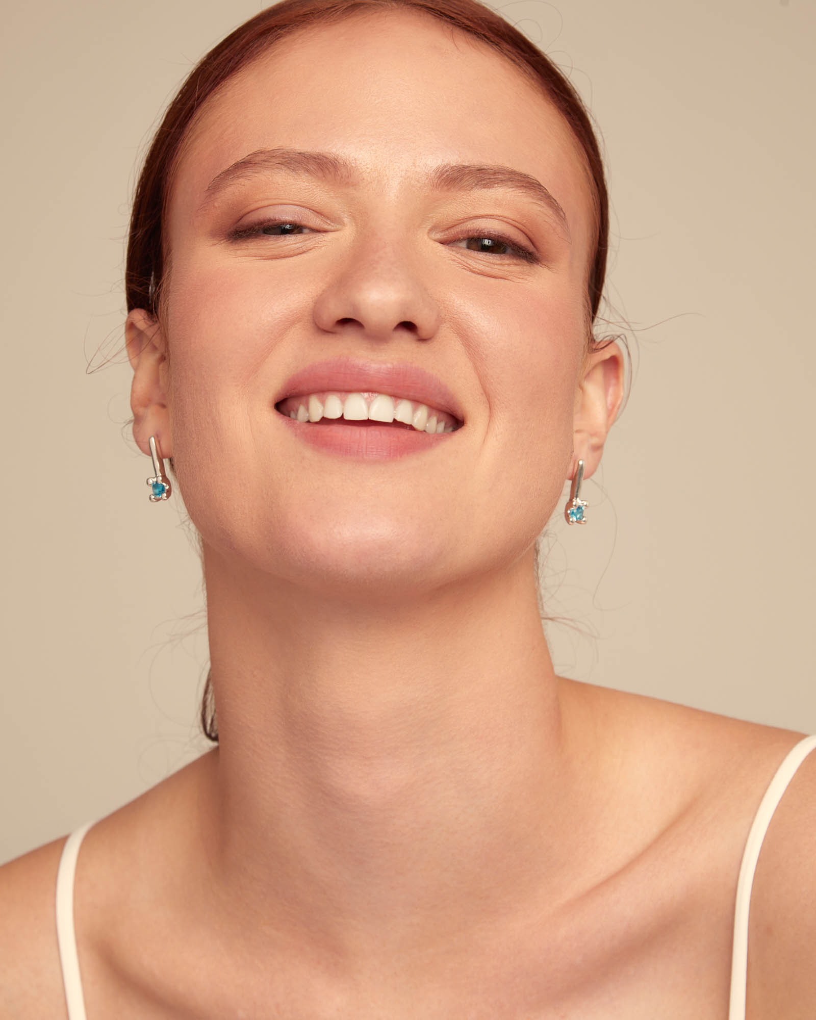 Drop earrings with blue cubic zirconia, Silver, large thumbnail