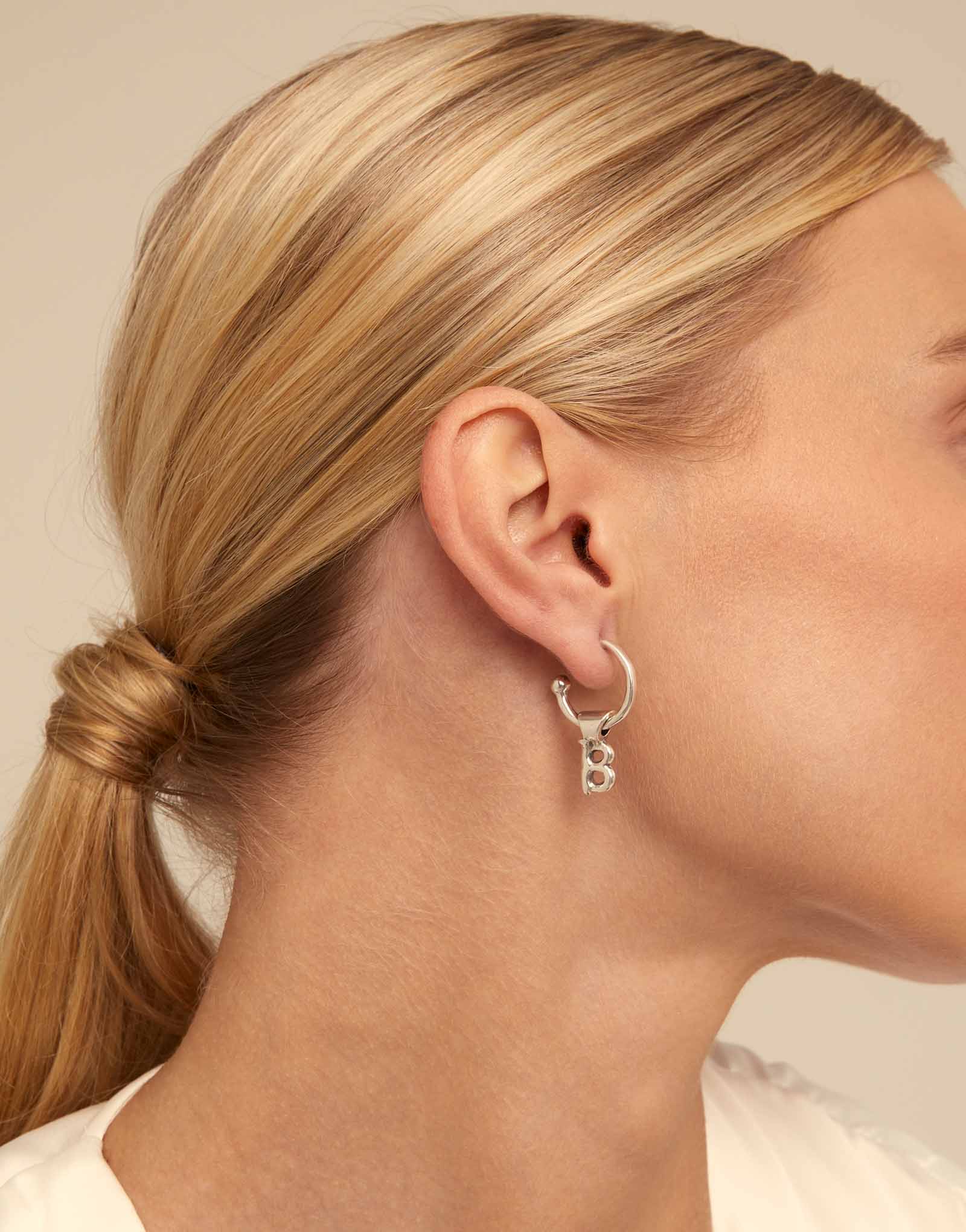 Hoop charm earrings, Silver, large thumbnail