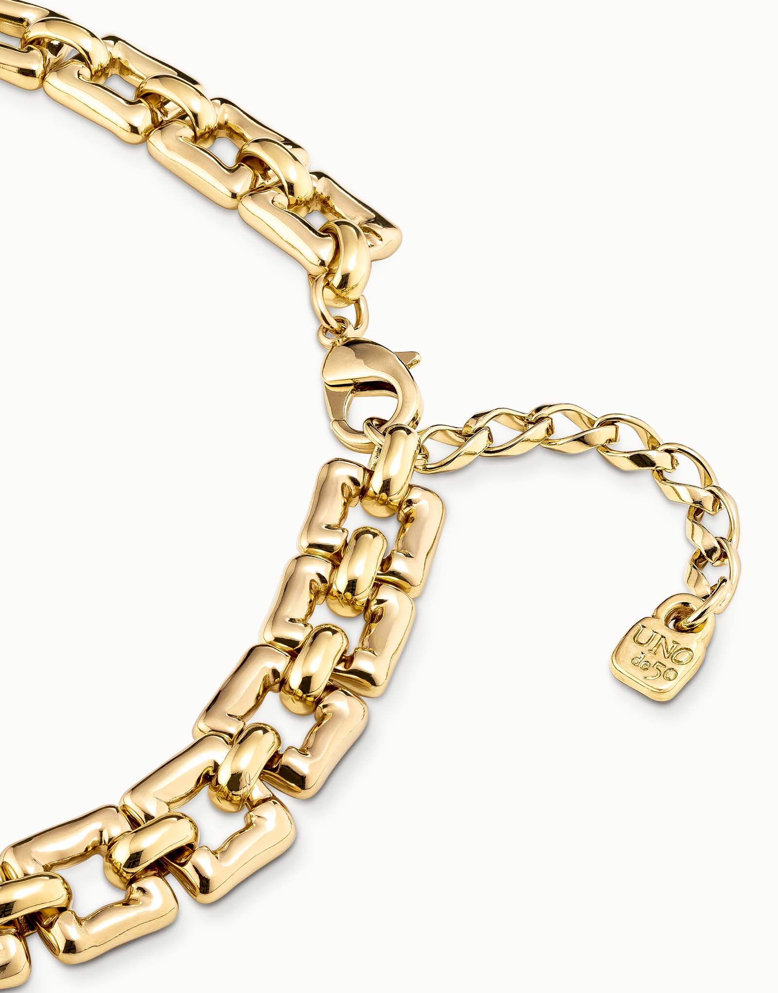 Short square link chain necklace, Golden, large thumbnail