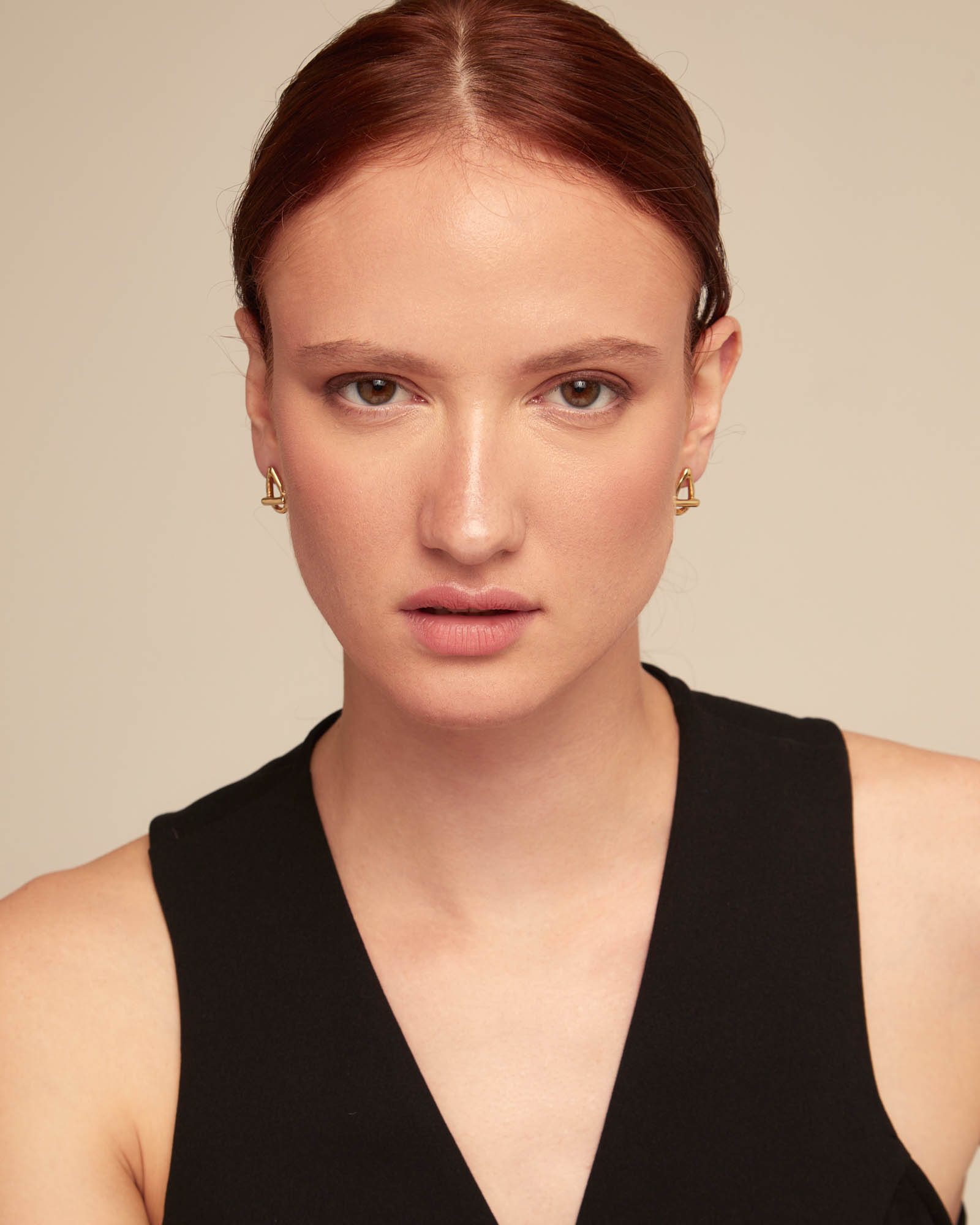 Drop oval link shaped earrings, Golden, large thumbnail