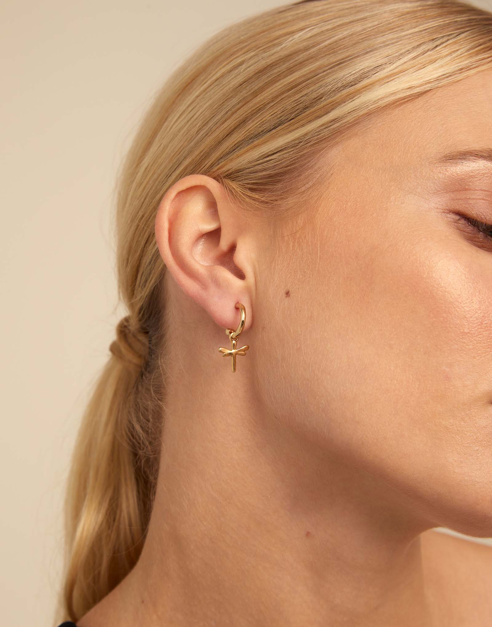 Dragonfly Single Hoop Charm, Golden, large thumbnail