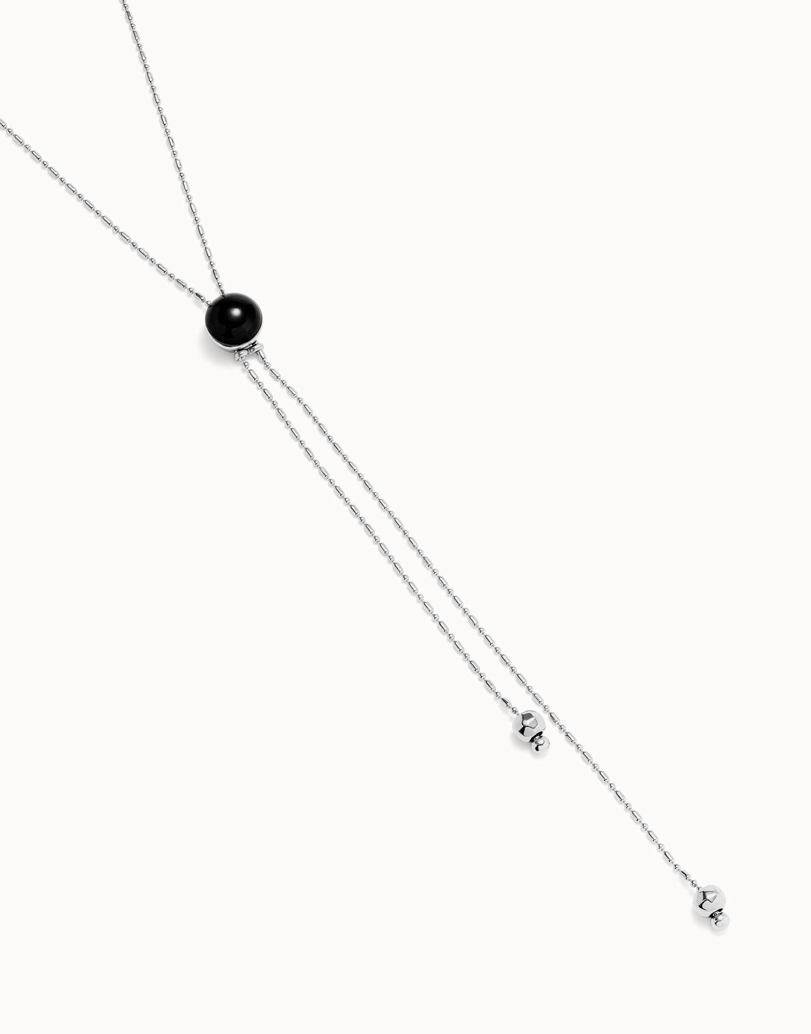 Collier long plaqué argent avec une chaîne ajustable et un cristal en verre de Murano, Argent, large thumbnail