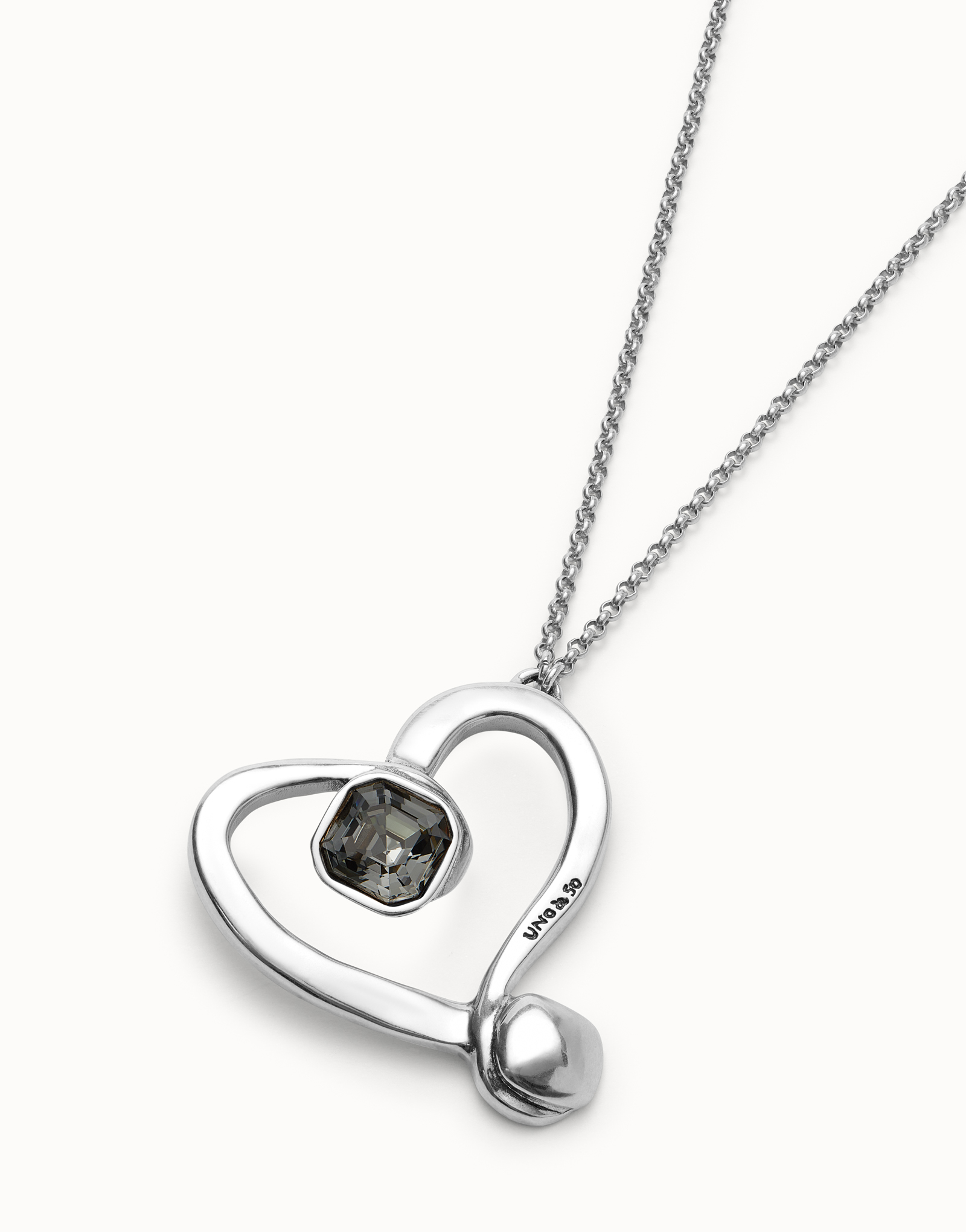 Long chain pendant necklace with a large heart, Silver, large thumbnail