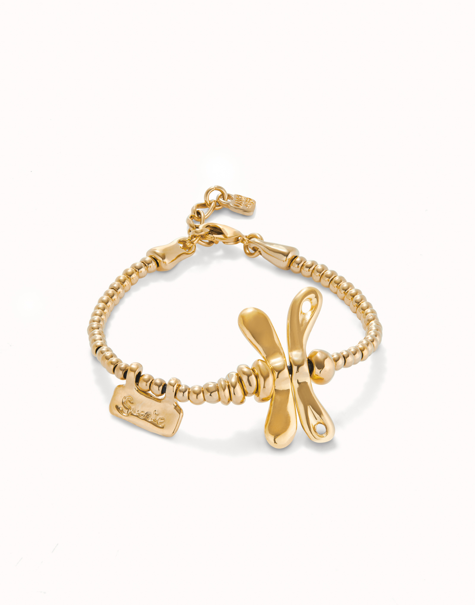 Elastic bracelet with 18K gold-plated dragonfly, Golden, large thumbnail