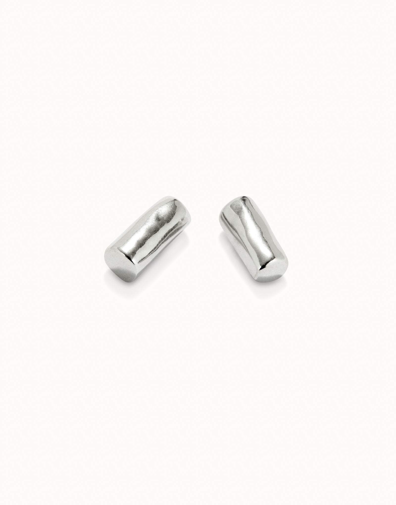 Tubular shape stud earrings, Silver, large thumbnail