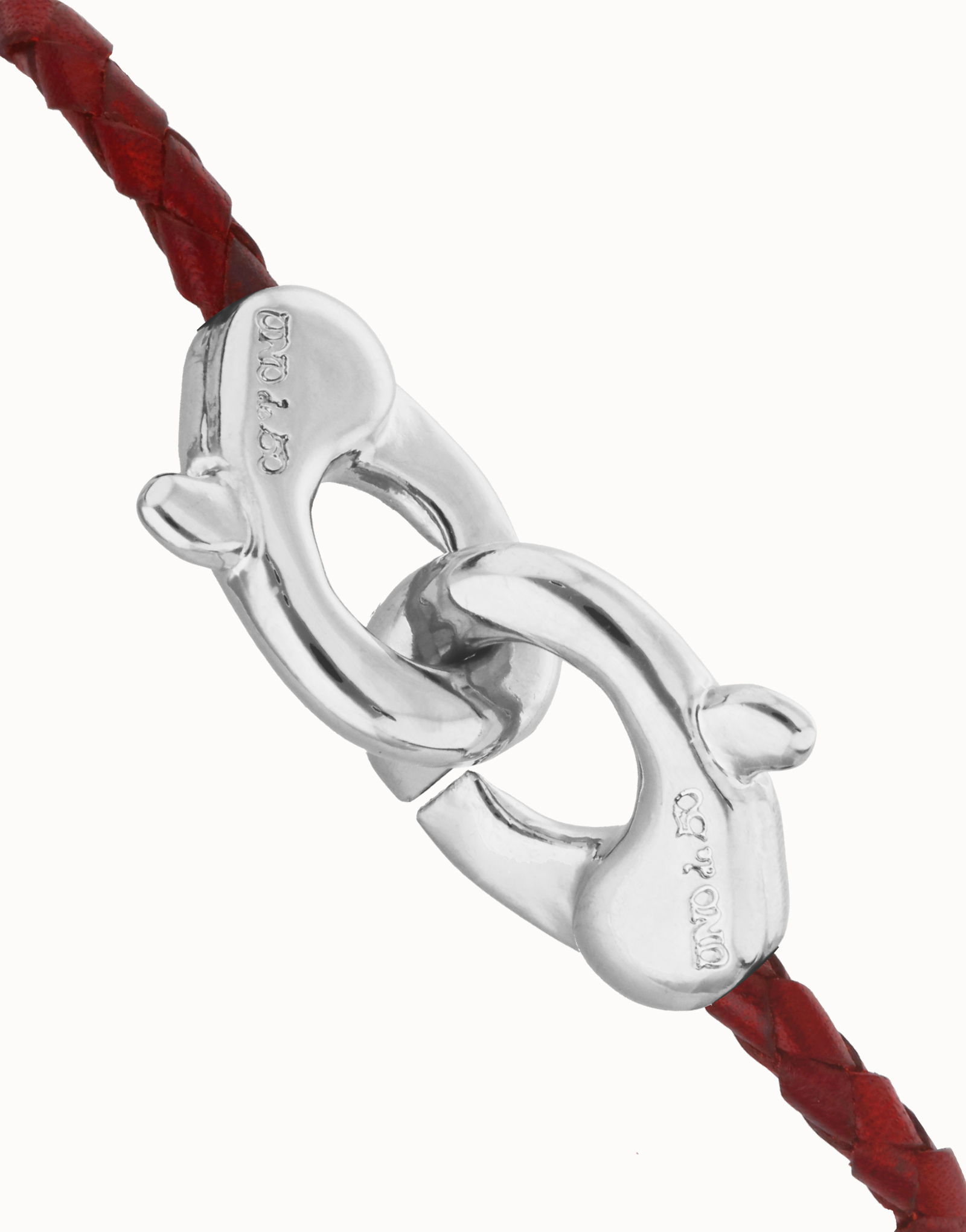 Red leather bracelet with interlocking carabiner, Silver, large thumbnail