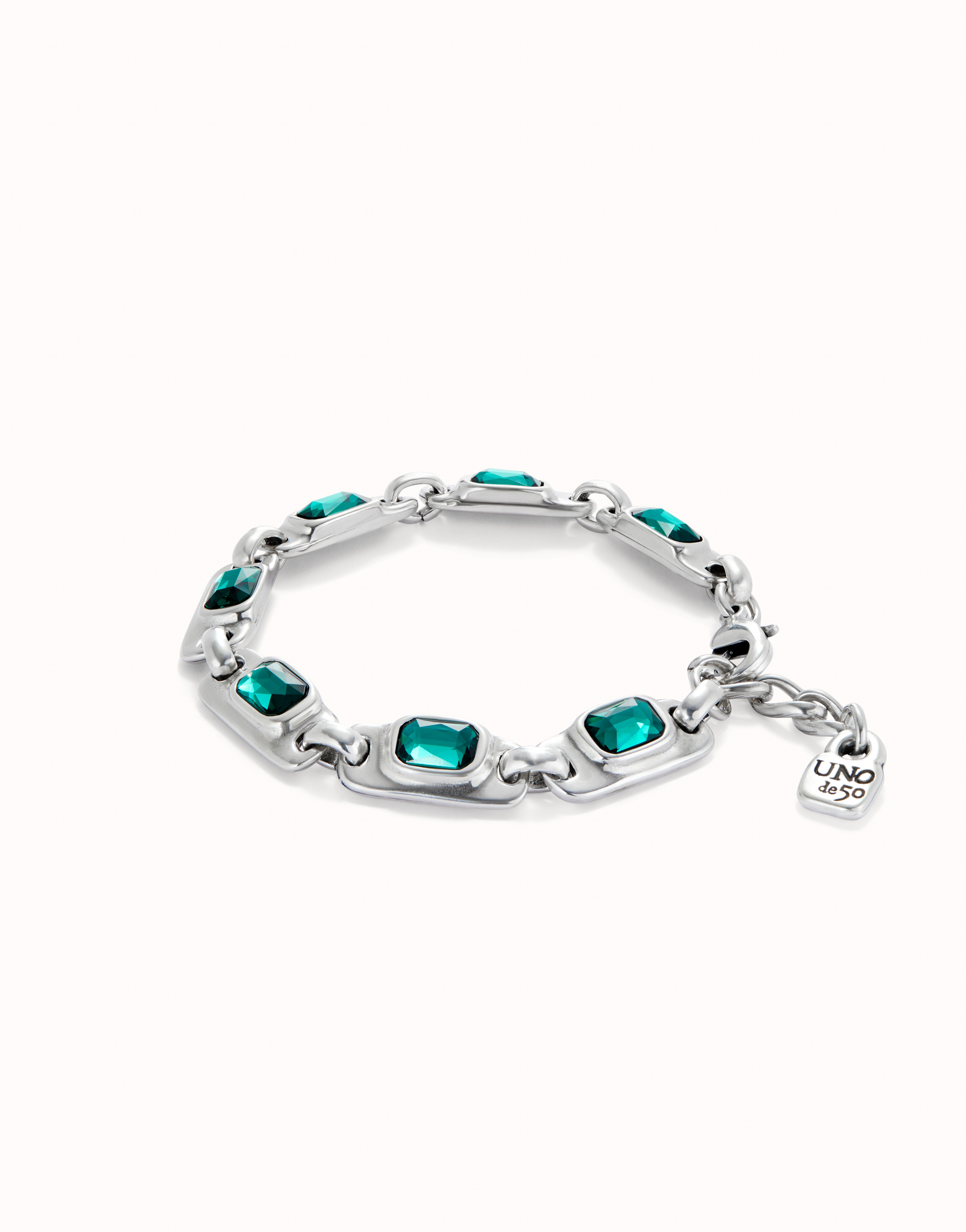 Chain bracelet with green crystals, Silver, large thumbnail