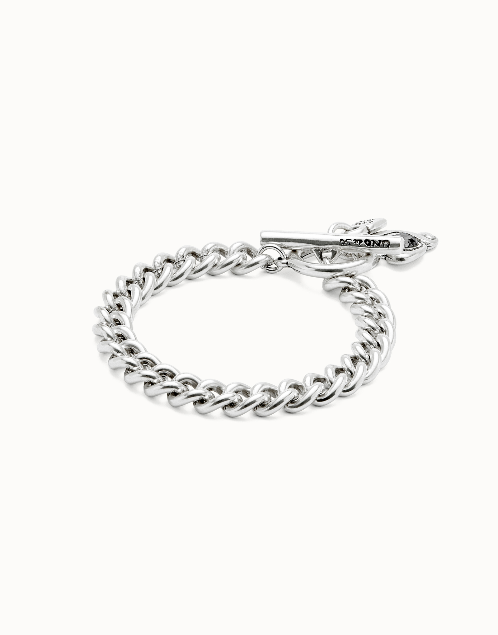 Curb link chain bracelet with charms, Silver, large thumbnail