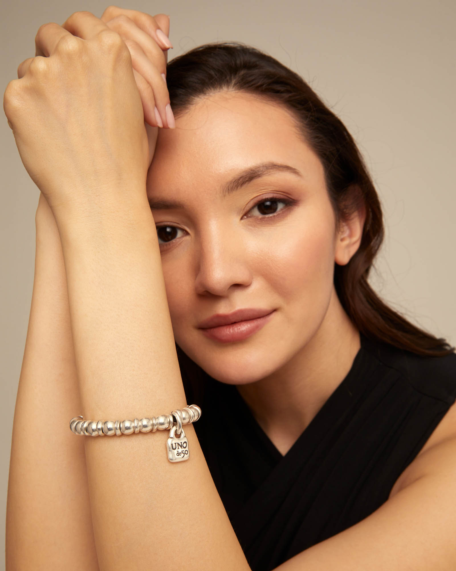 Beaded stretch bracelet, Silver, large thumbnail