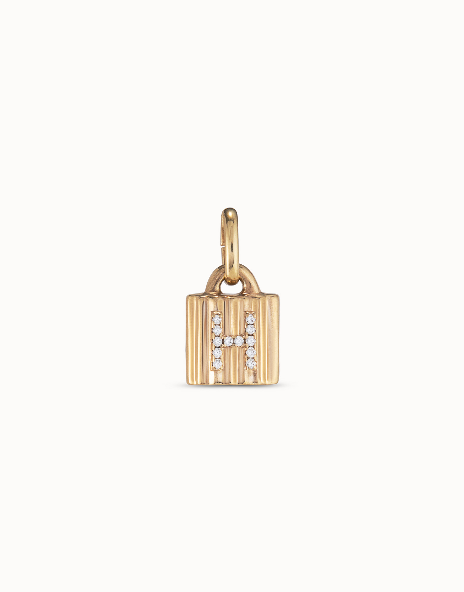 18K gold-plated padlock charm with topaz letter H, Golden, large thumbnail