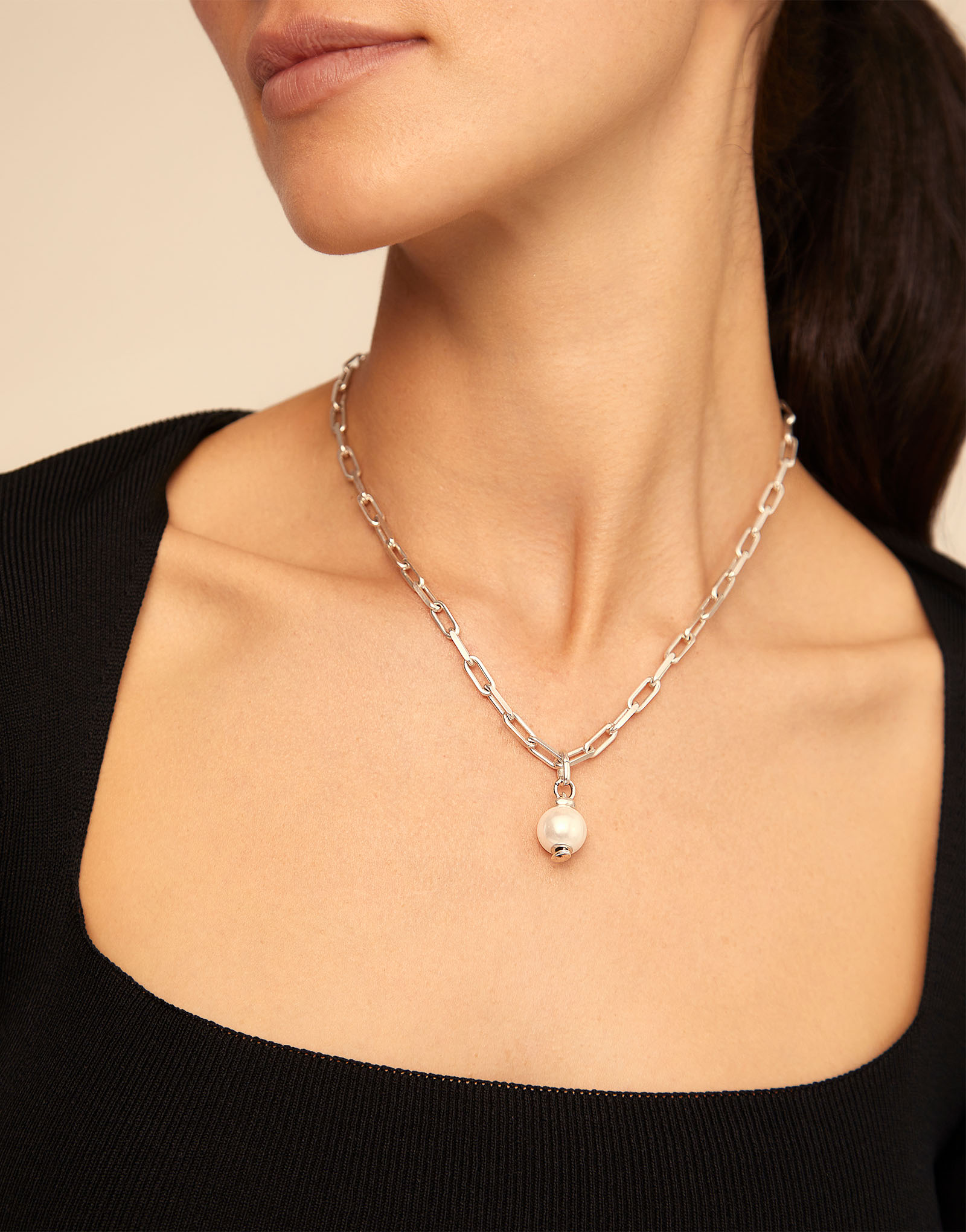 Short link chain charm necklace, Silver, large thumbnail