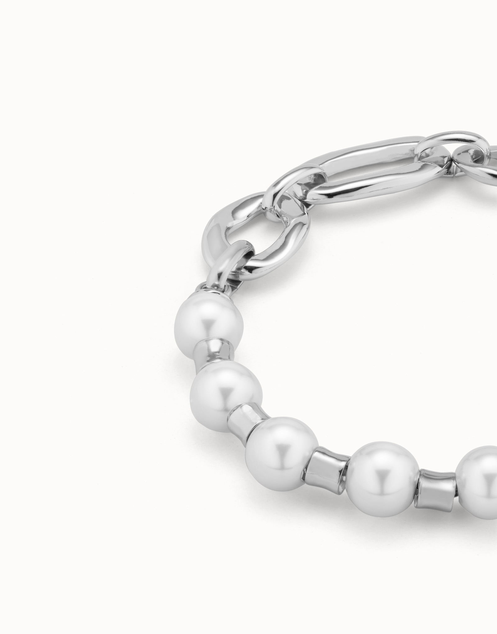 Link chain bracelet with pearls, Silver, large thumbnail