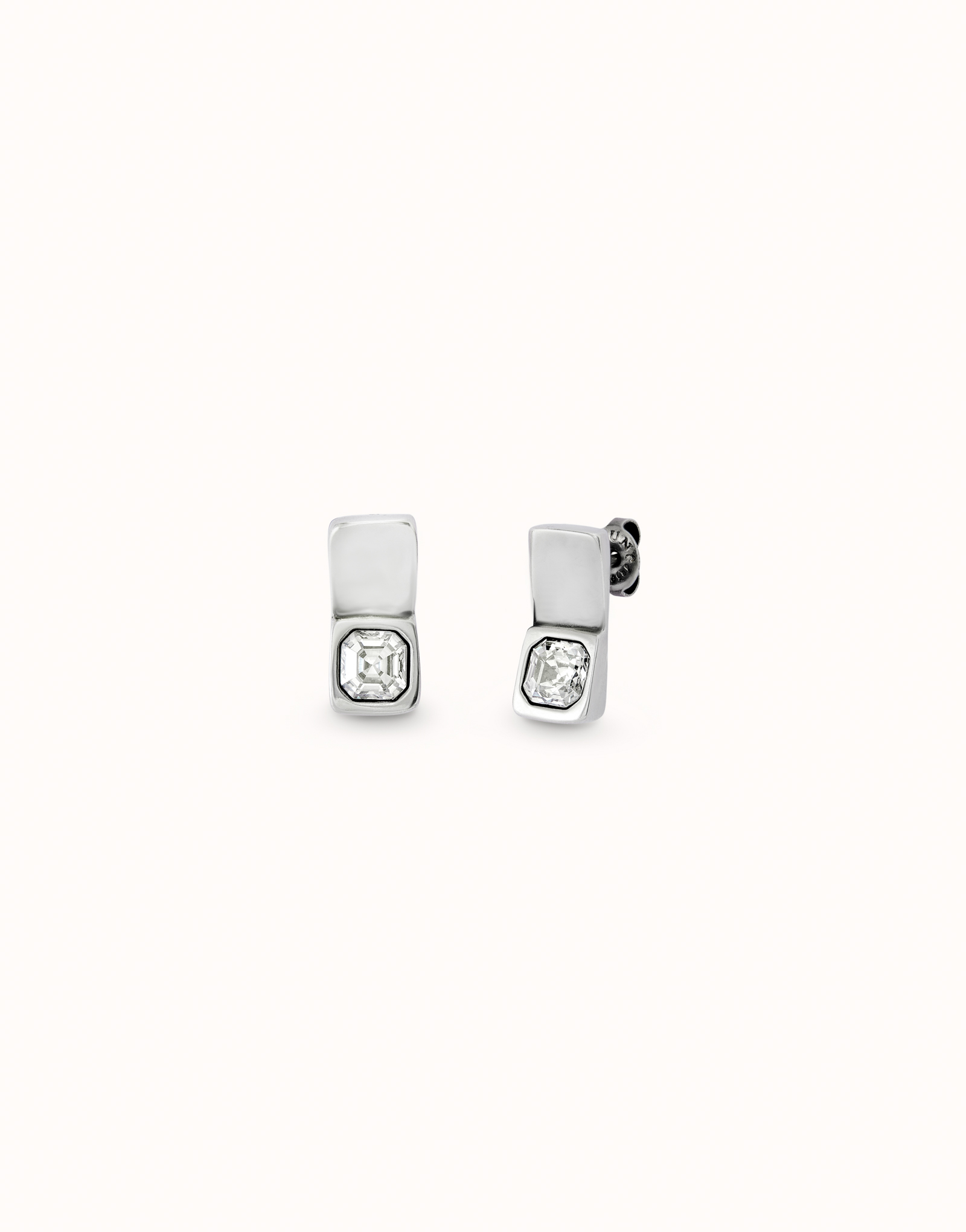 Stud earrings with white crystal, Silver, large thumbnail