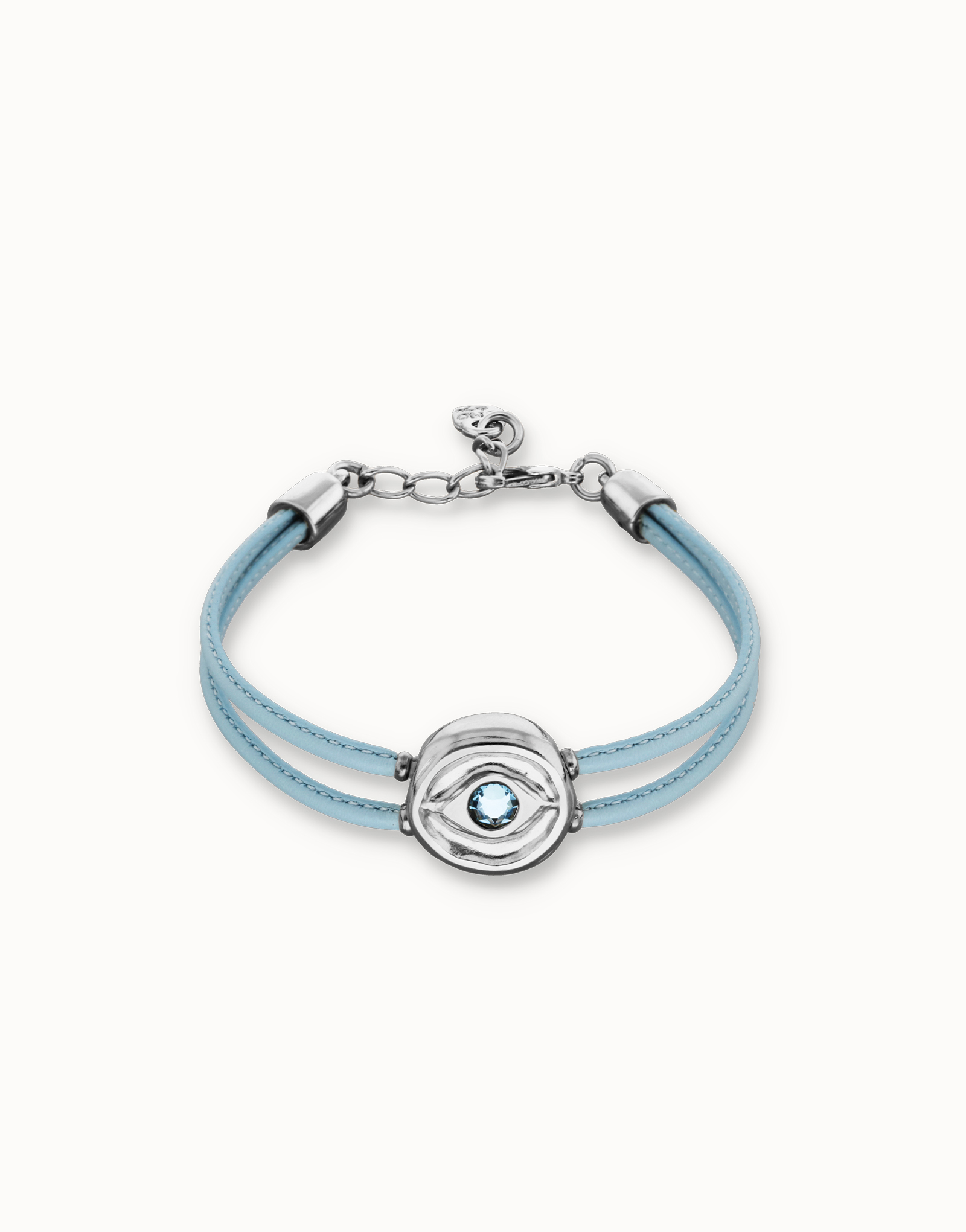 Double blue leather birthstone bracelet with eye, Silver, large thumbnail