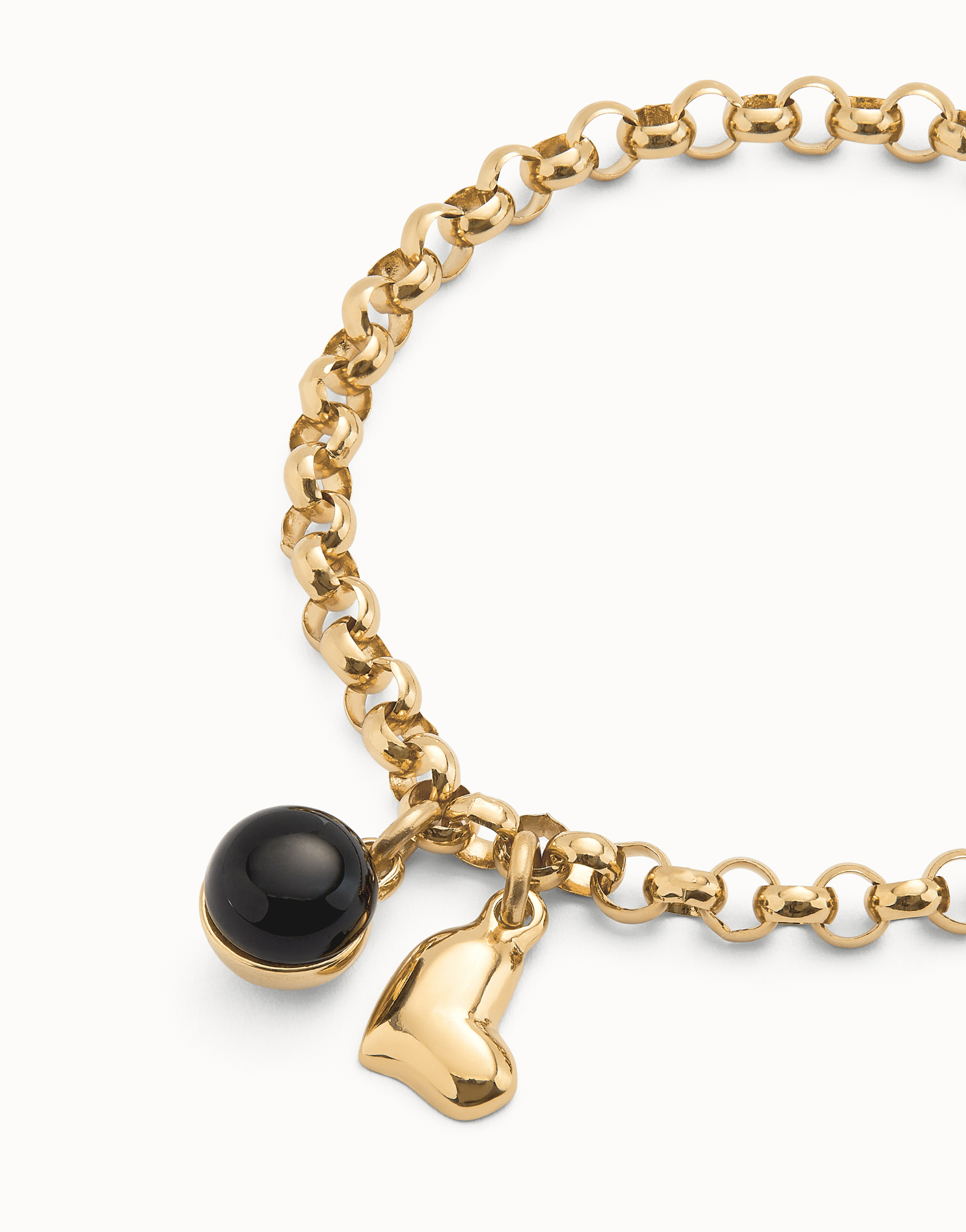 Link chain bracelet with heart charm and murano glass, Golden, large thumbnail