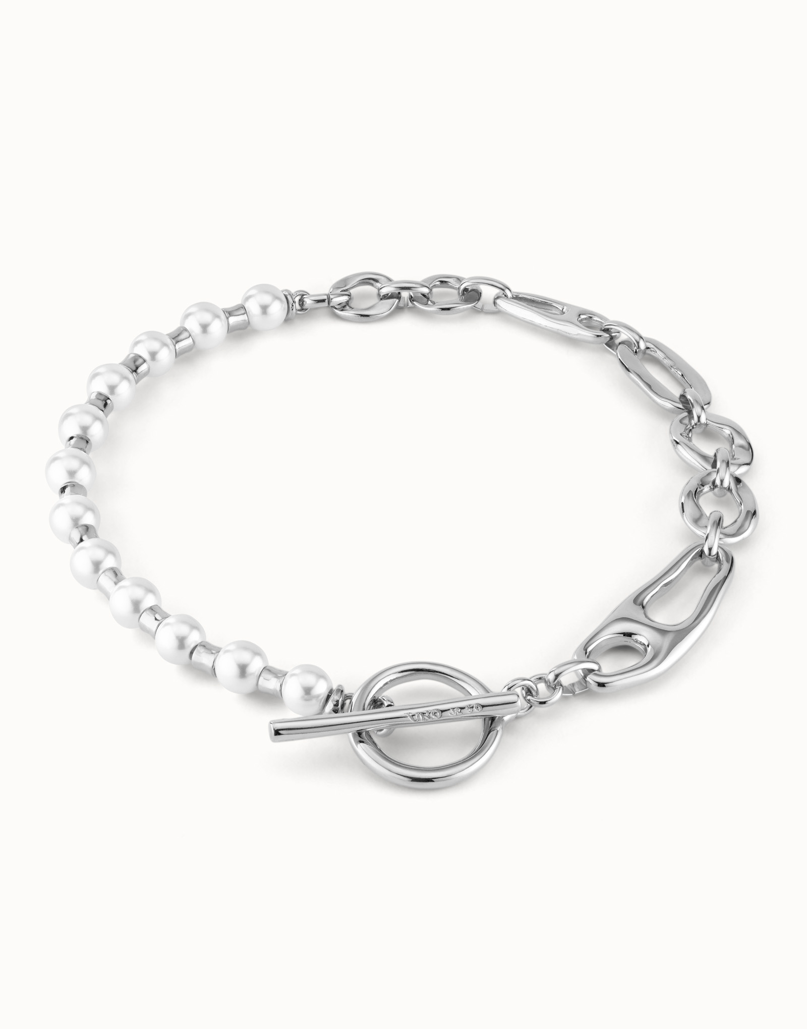 Short link chain necklace with pearls, Silver, large thumbnail