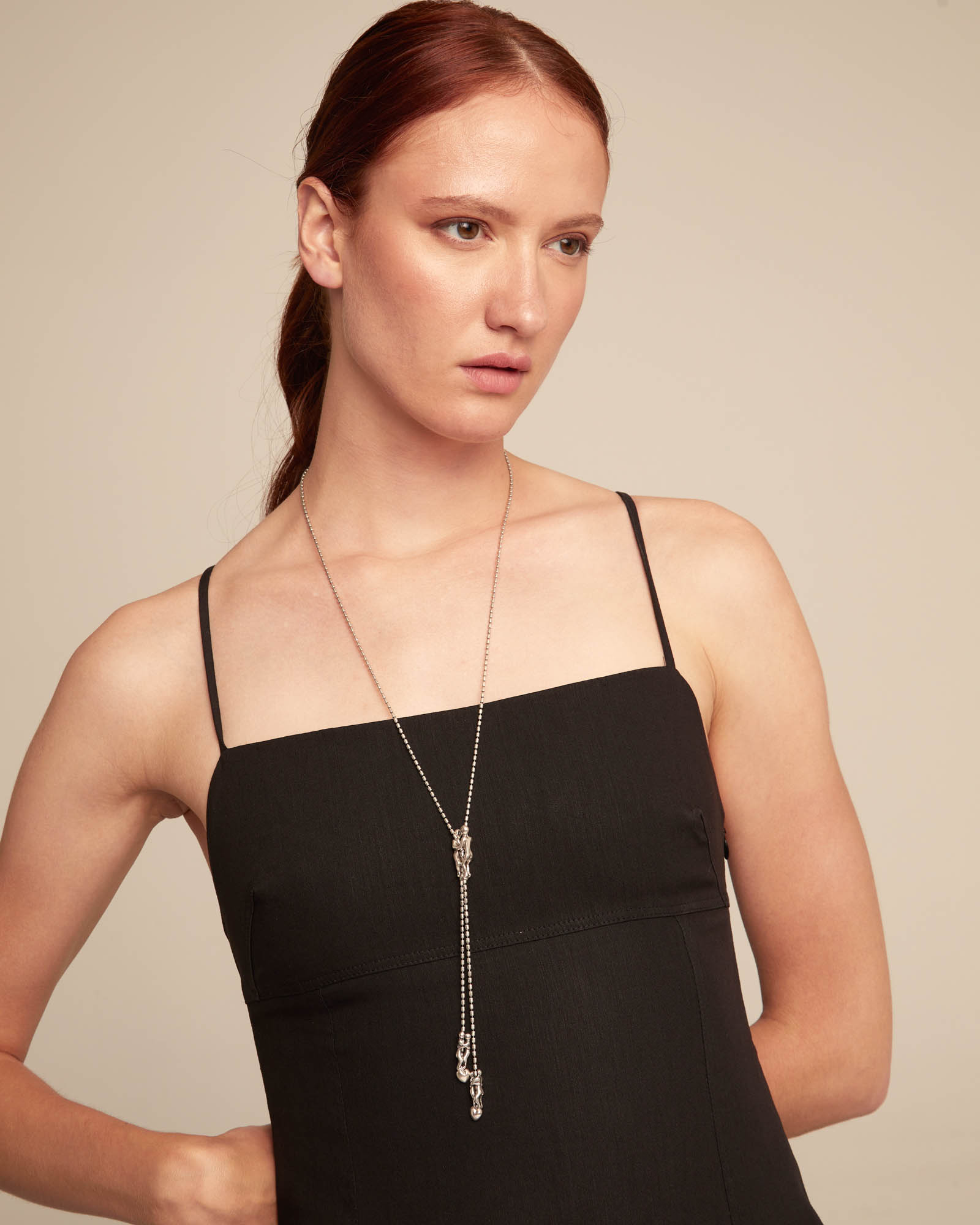 Long adjustable chain necklace with three figures, Silver, large thumbnail