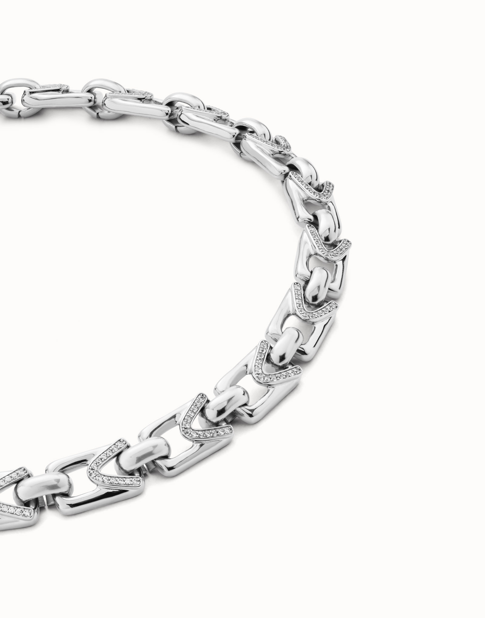 Rectangular links chain necklace, Silver, large thumbnail