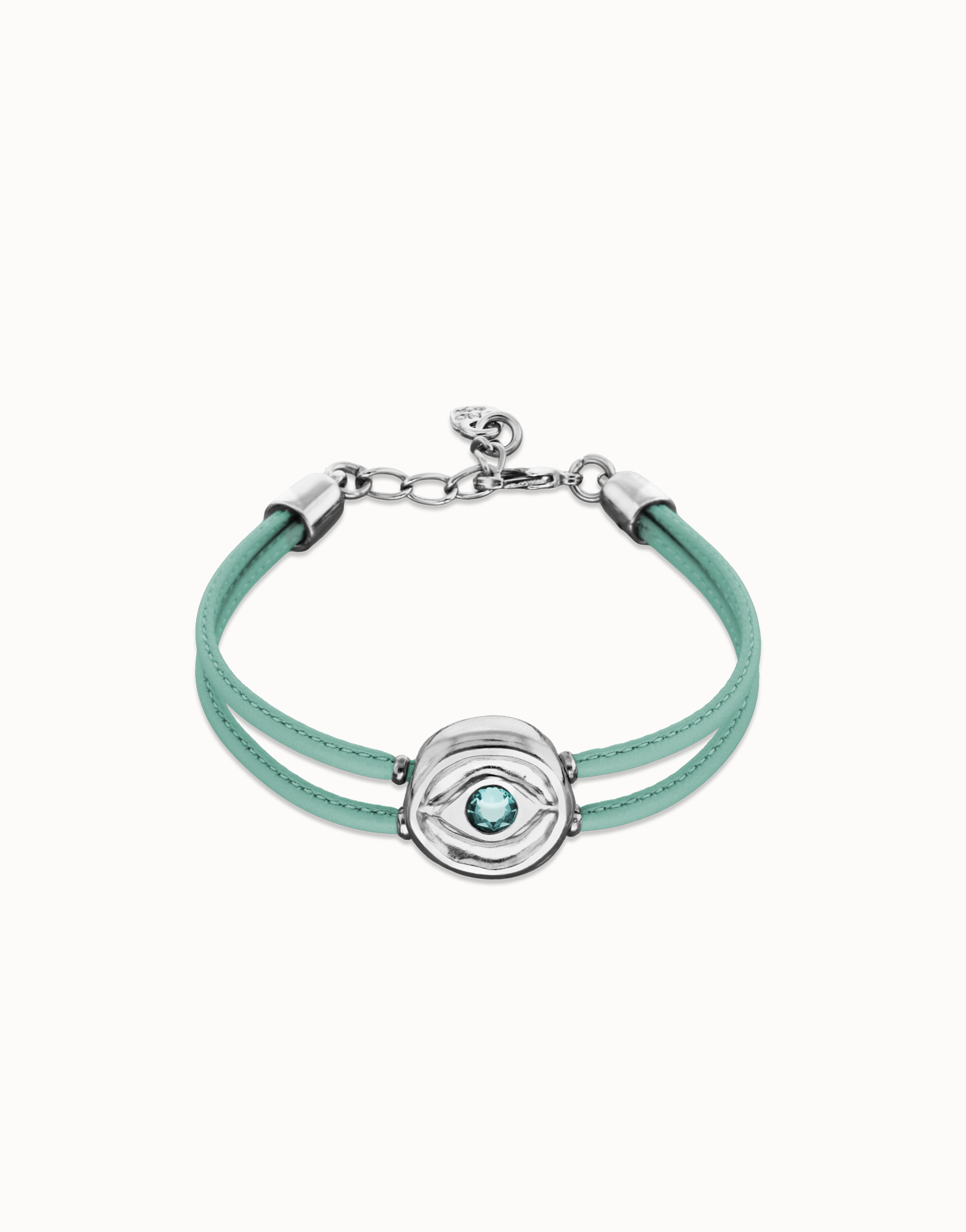 Double turquoise leather birthstone bracelet with eye, Silver, large thumbnail
