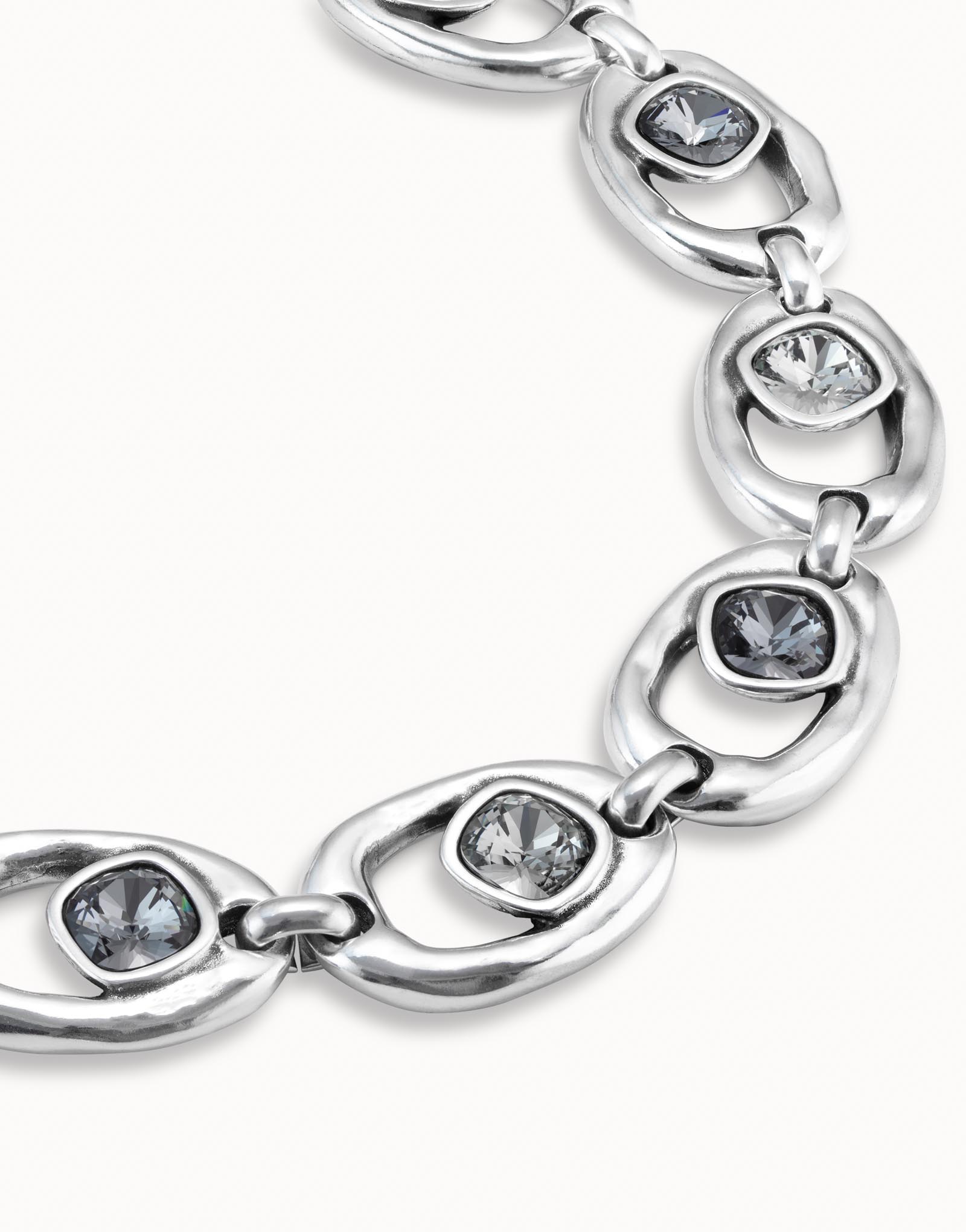Short oval link chain necklace with crystal, Silver, large thumbnail