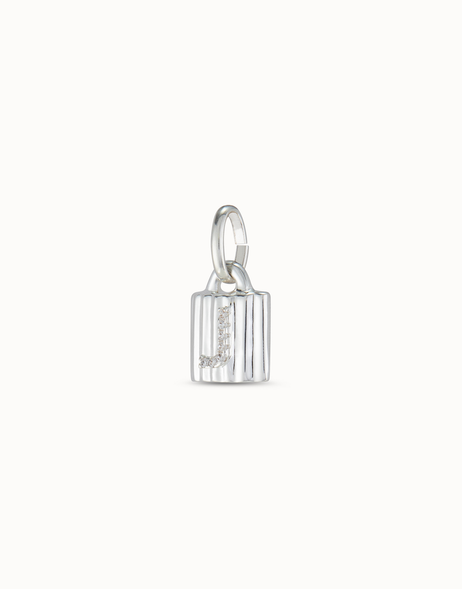Sterling silver-plated padlock charm with topaz letter J, Silver, large thumbnail