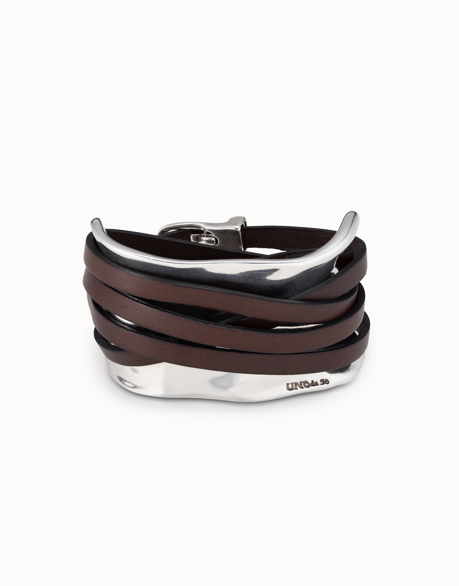 Bracelet with leather straps, Silver, large thumbnail