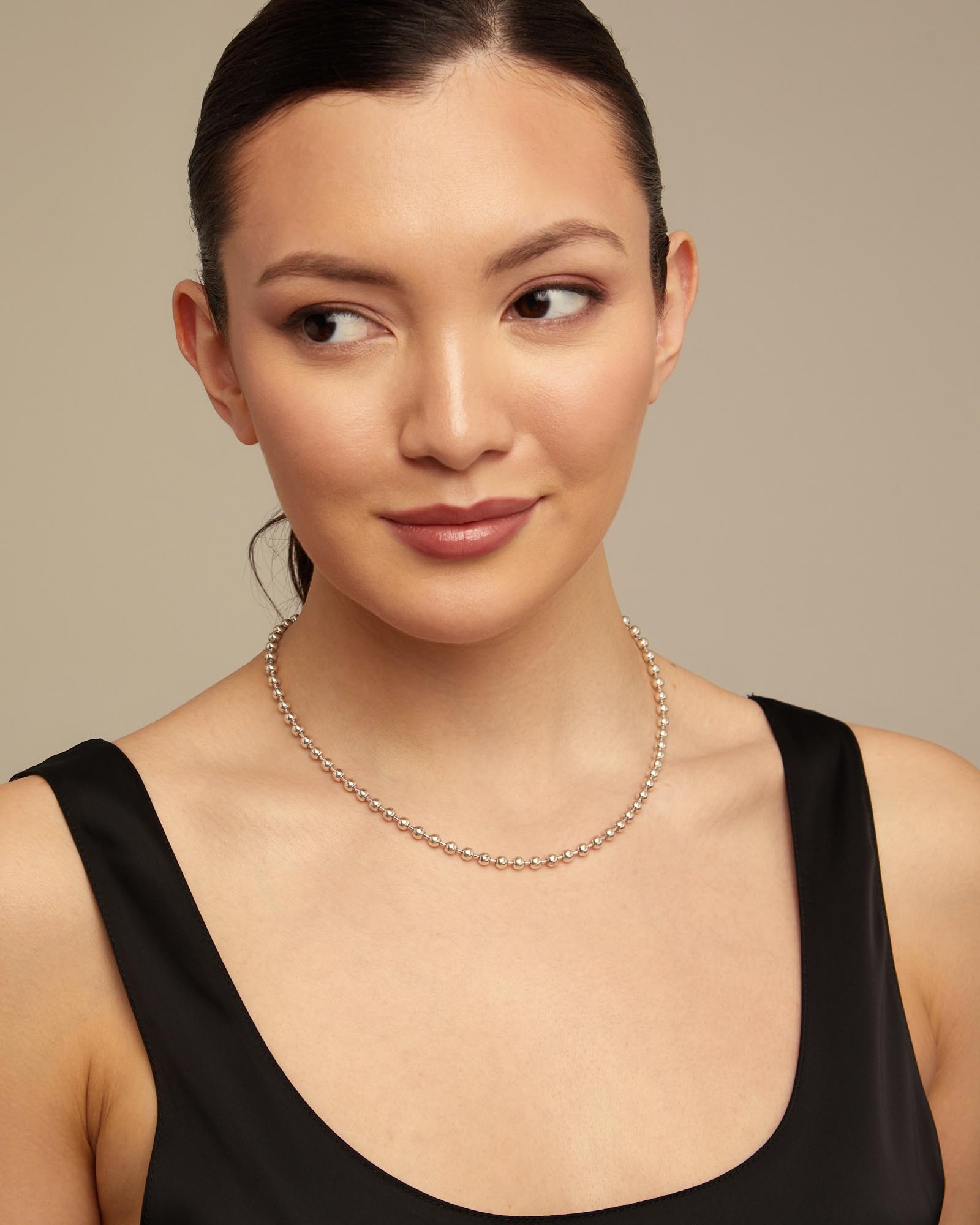 Beaded chain necklace, Silver, large thumbnail