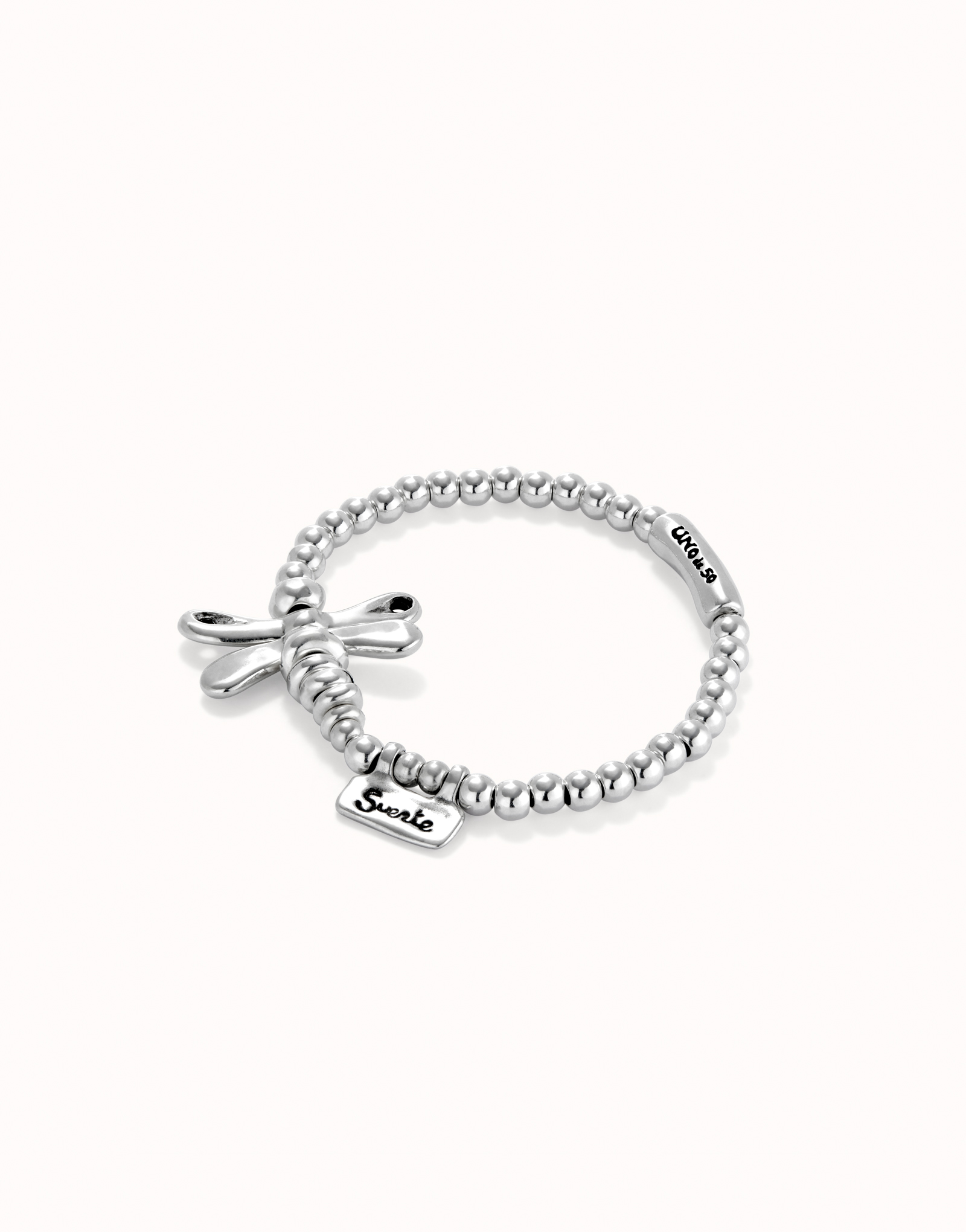 Elastic bracelet with sterling silver-plated dragonfly, Silver, large thumbnail