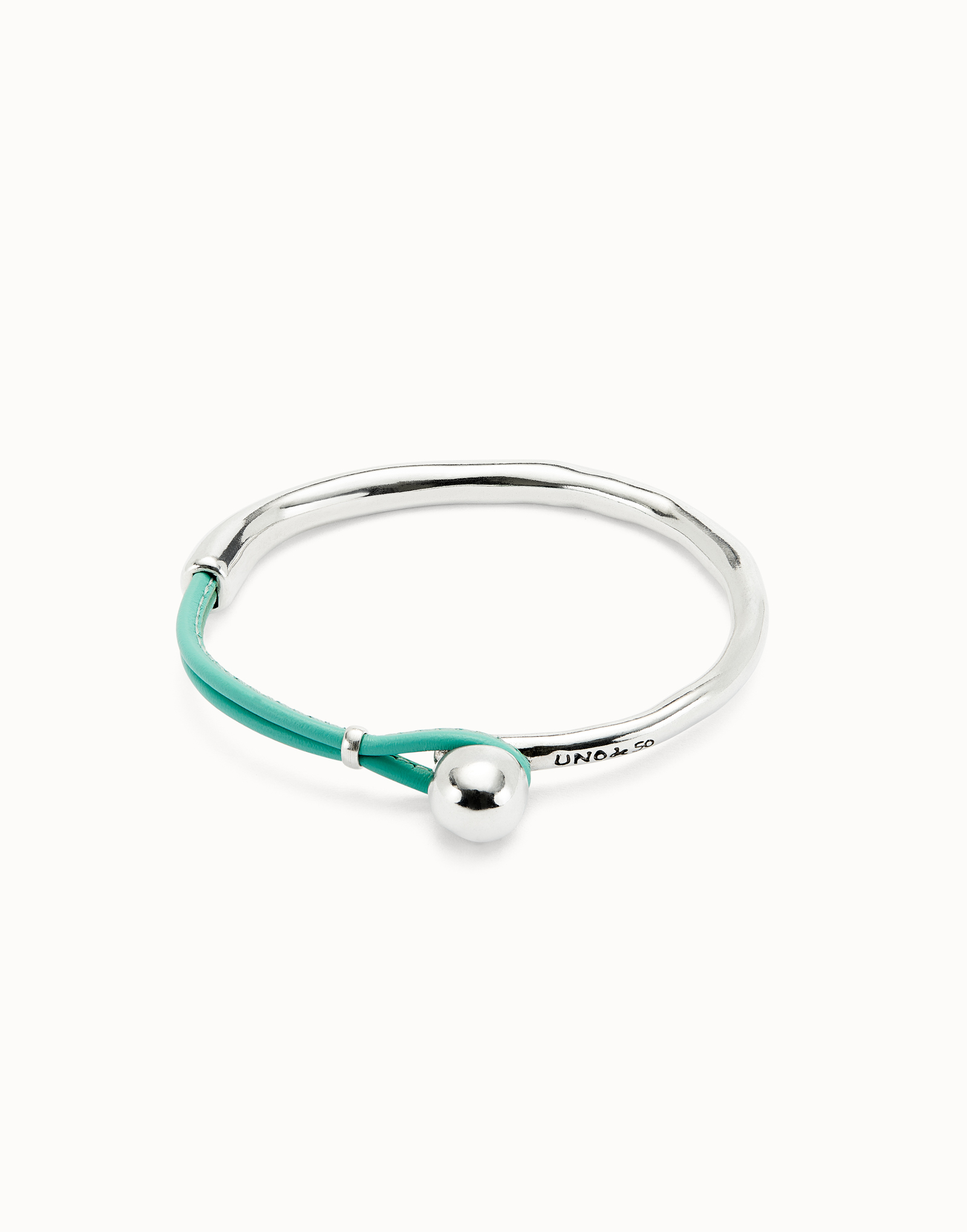 Bangle bracelet with turquoise leather, Silver, large thumbnail