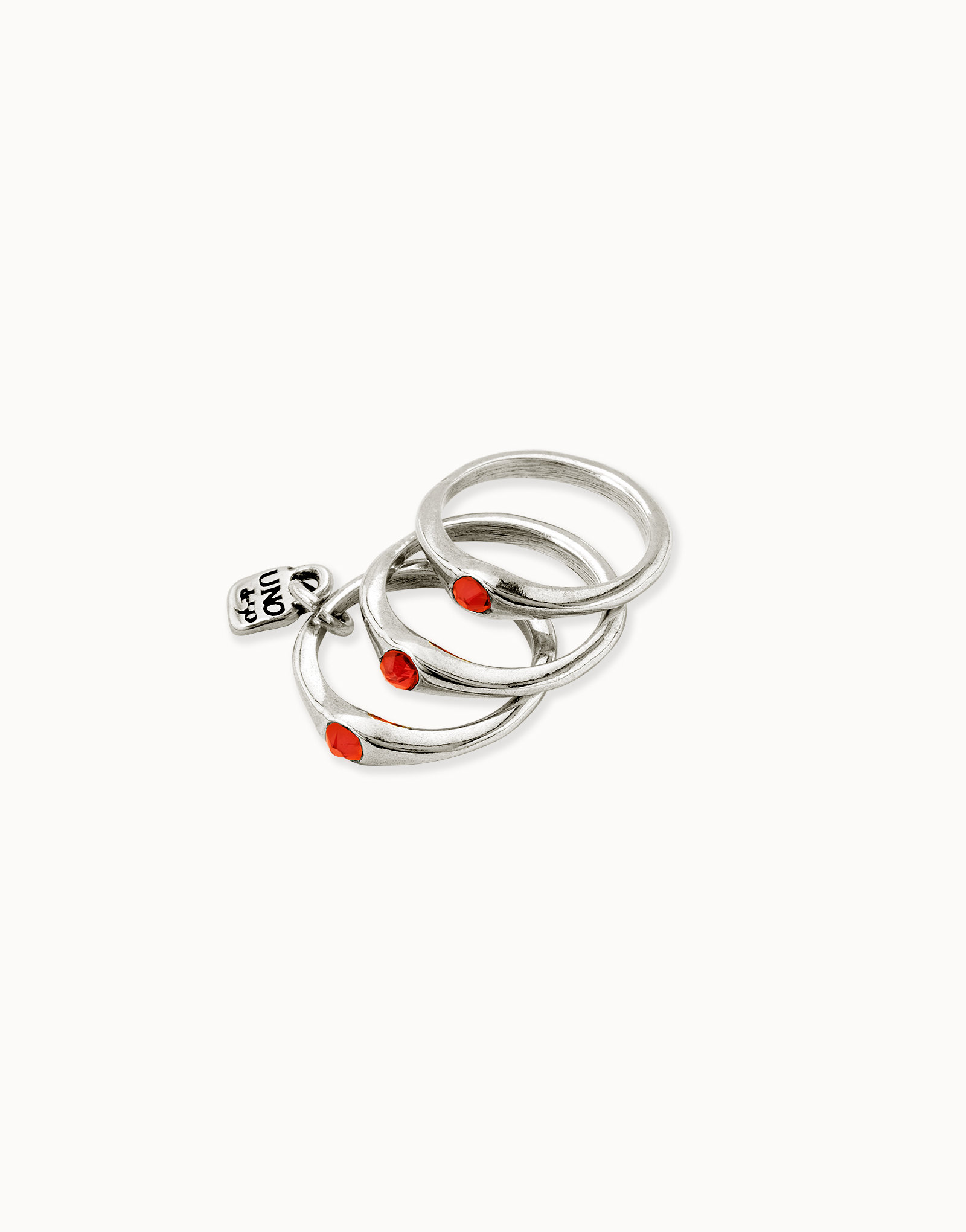 Anello triplo placcato argento Sterling con cristalli rosso, Argent, large thumbnail