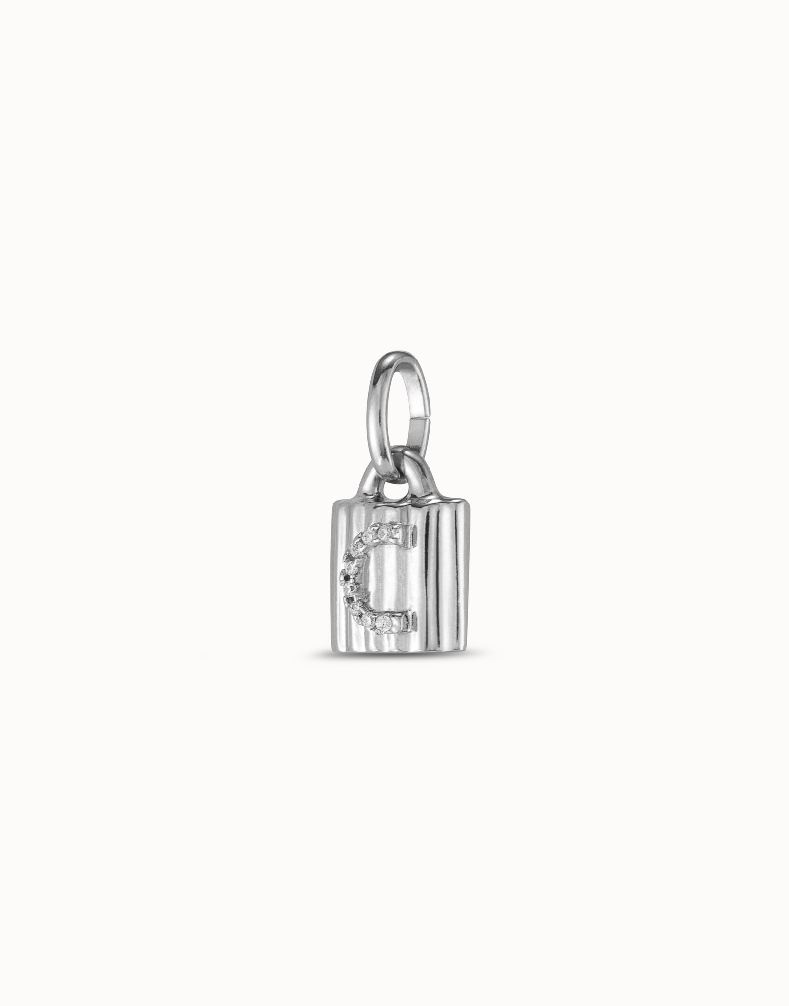 Sterling silver-plated padlock charm with topaz letter C, Silver, large thumbnail