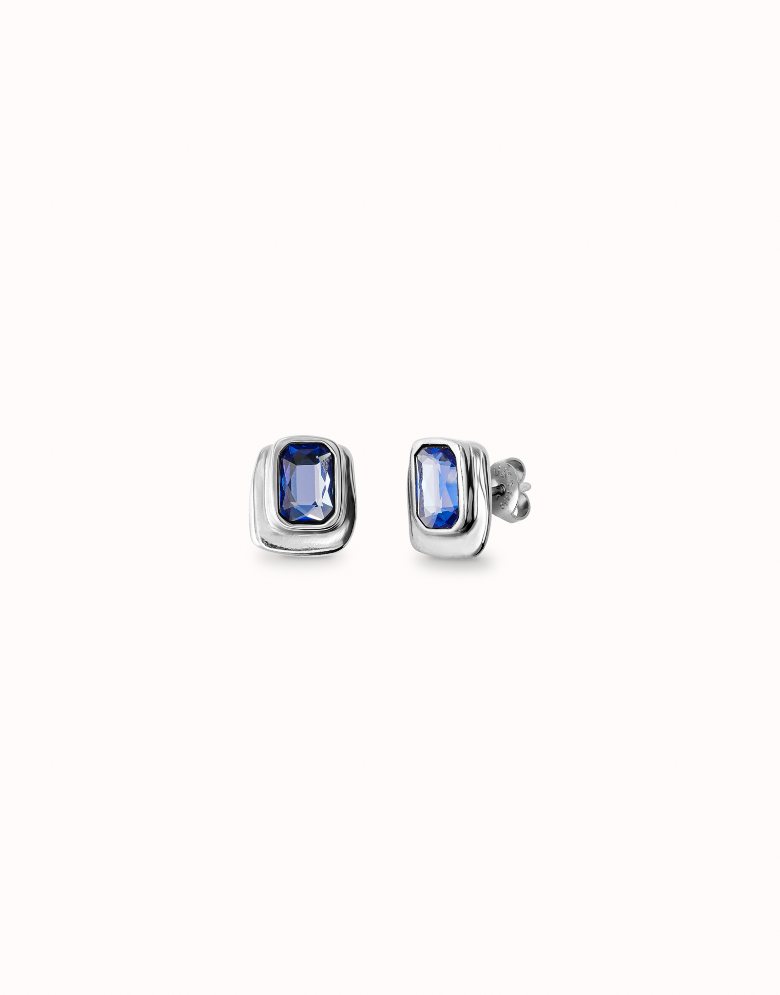Stud earrings with blue crystal, Silver, large thumbnail