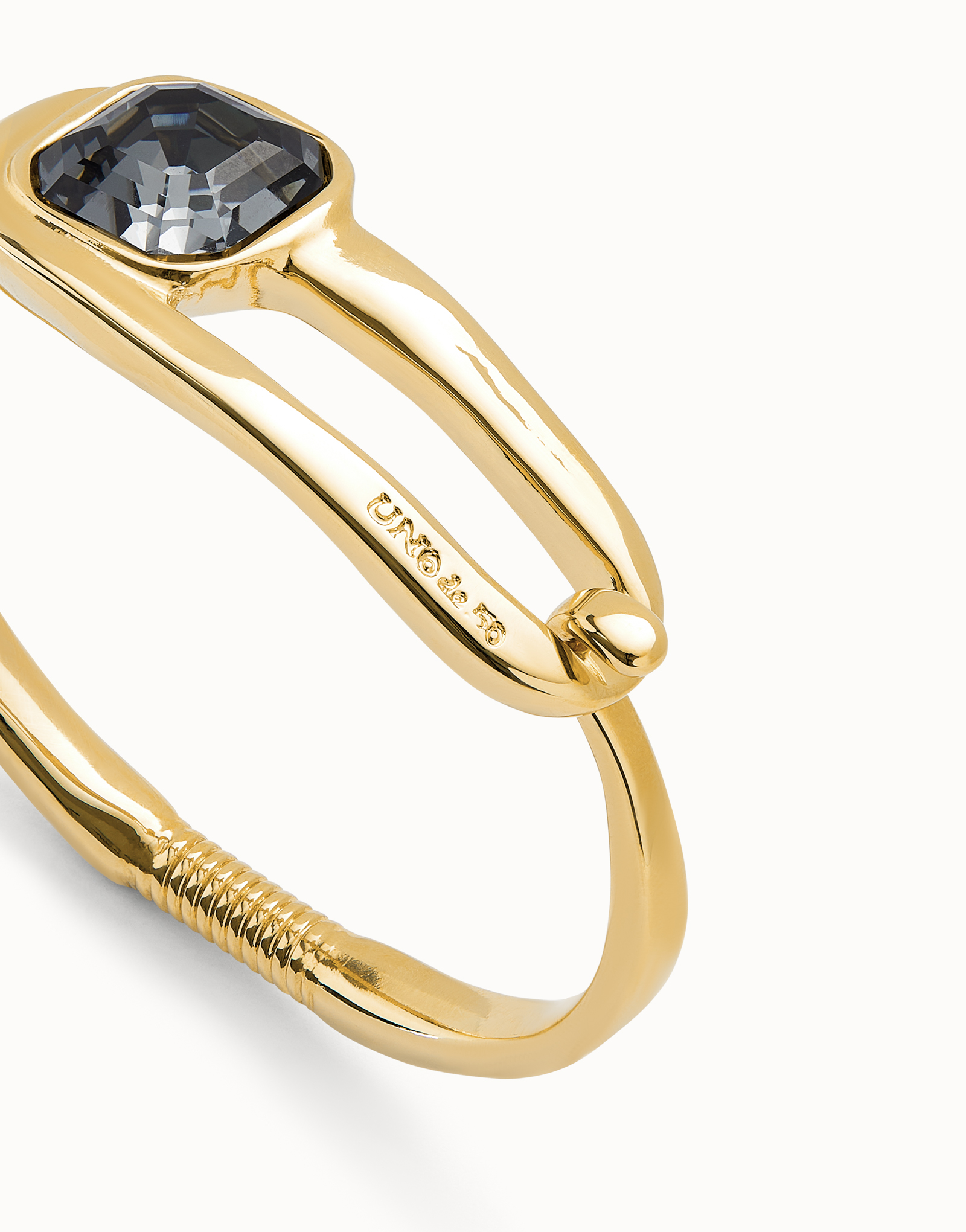 Bangle bracelet with a black crystal, Golden, large thumbnail