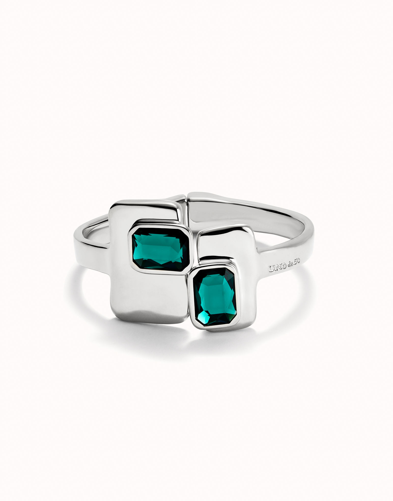 Bangle bracelet with green crystals, Silver, large thumbnail