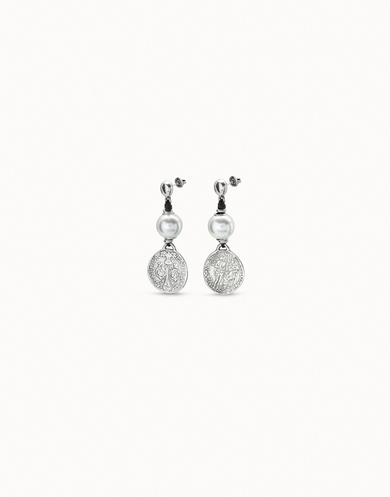 Drop earrings with pearl, Silver, large thumbnail