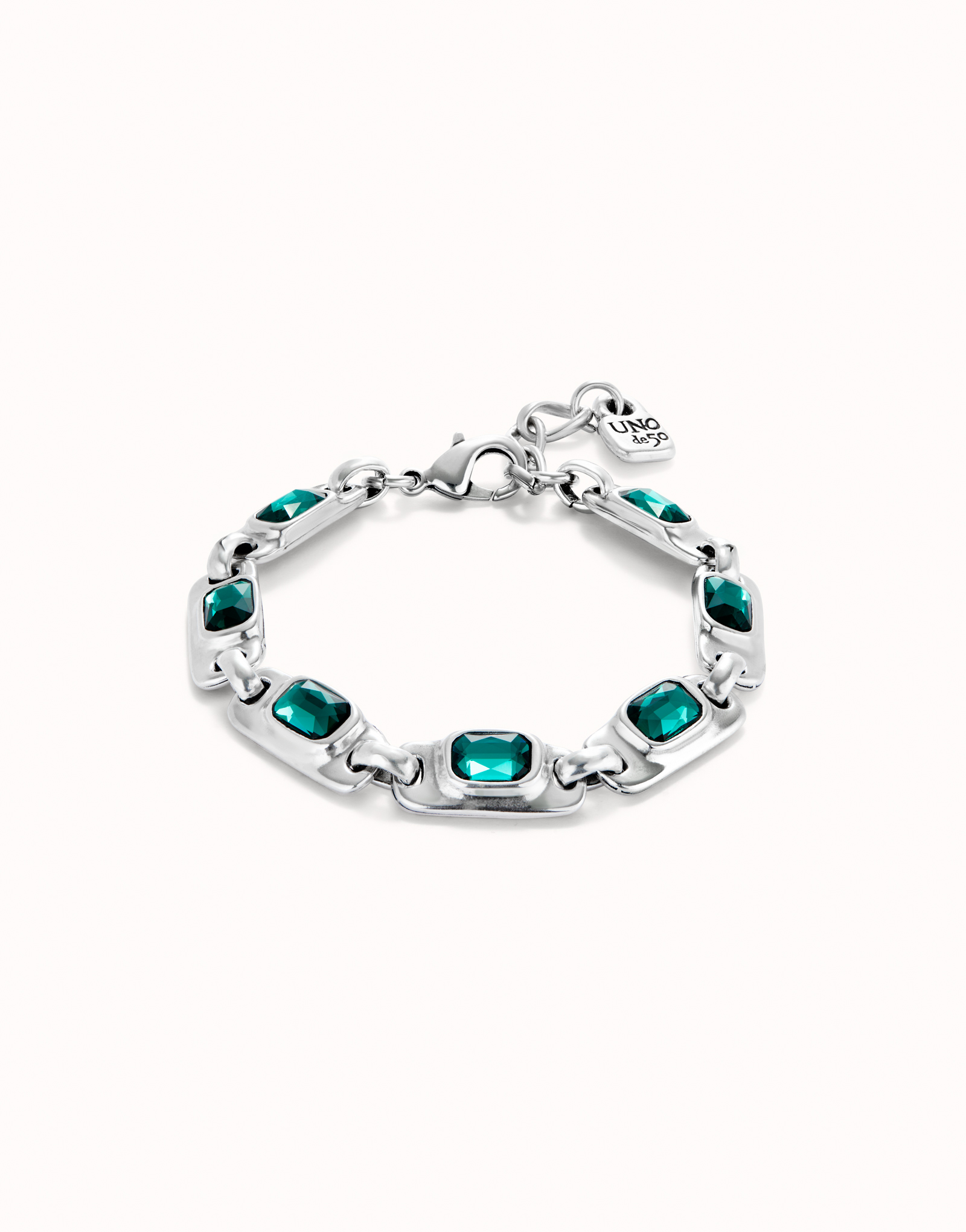 Chain bracelet with green crystals, Silver, large thumbnail