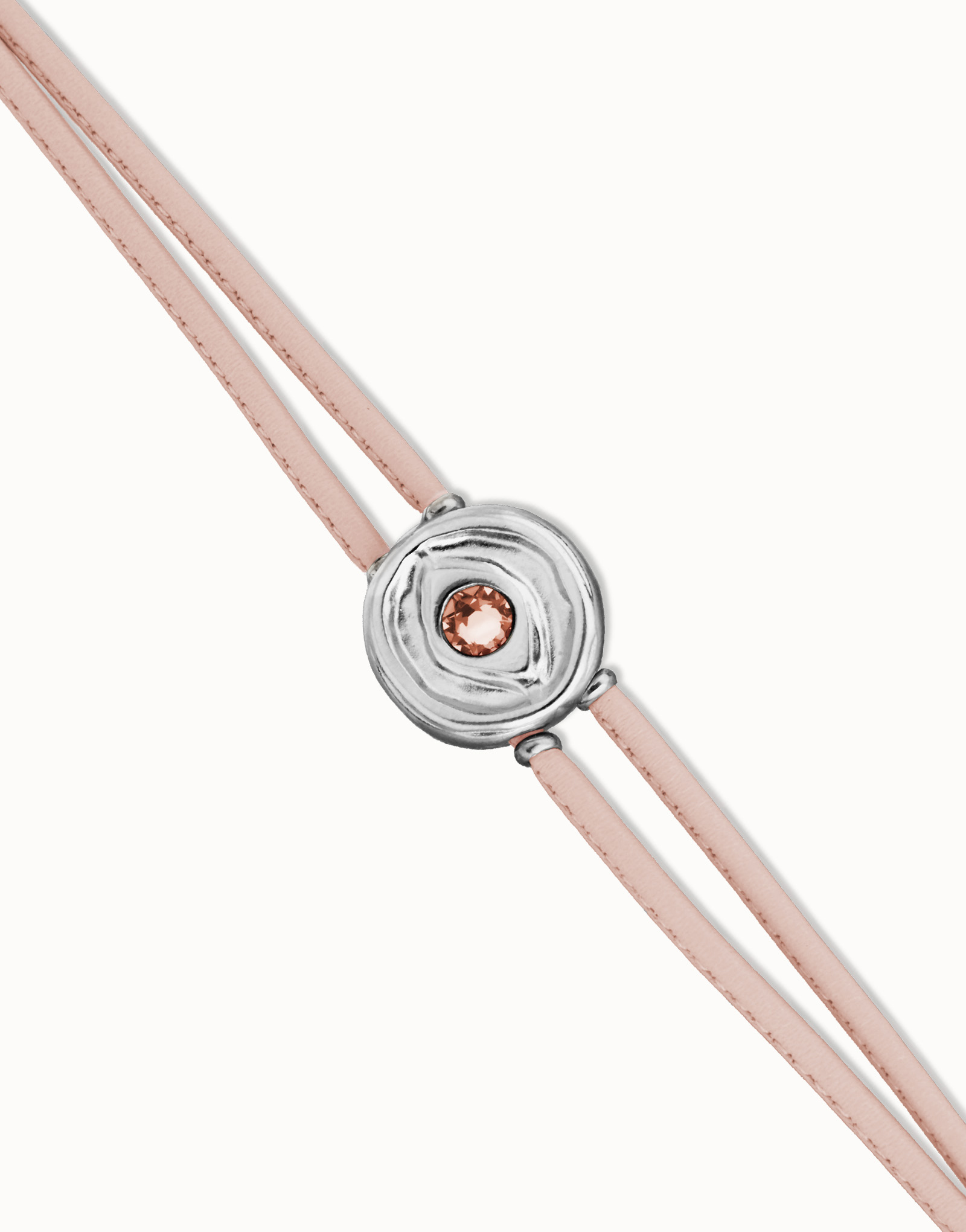 Double pink leather birthstone bracelet with eye, Silver, large thumbnail