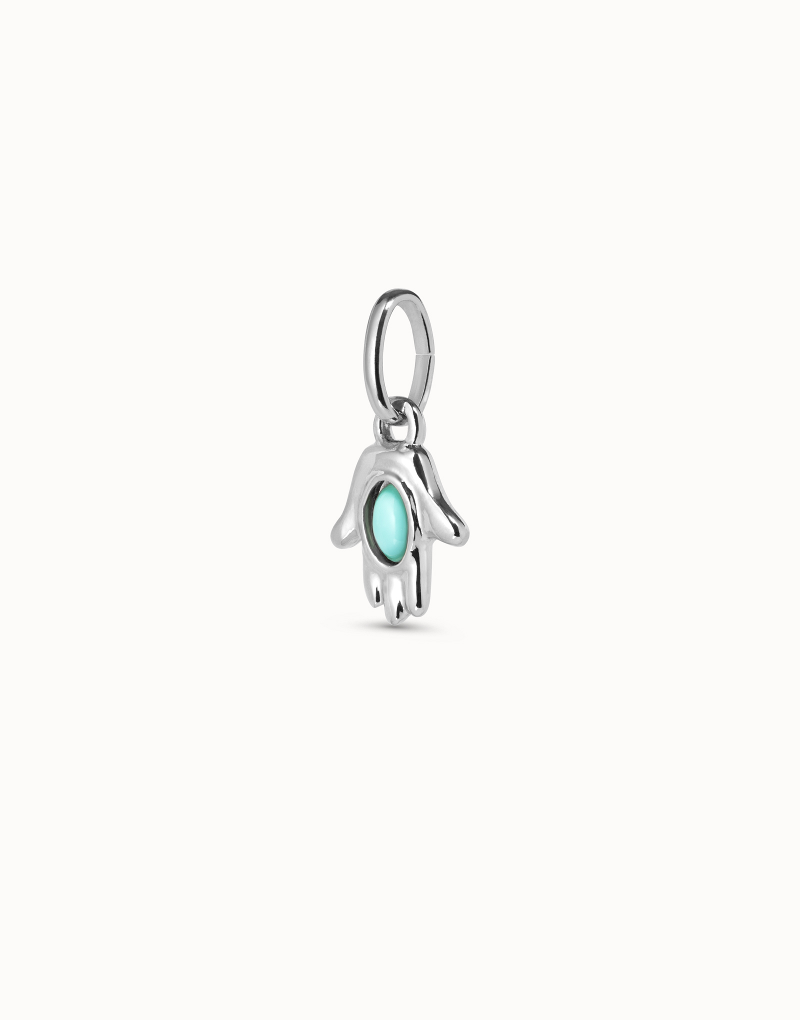 Hand shaped charm with turquoise murano glass, Silver, large thumbnail