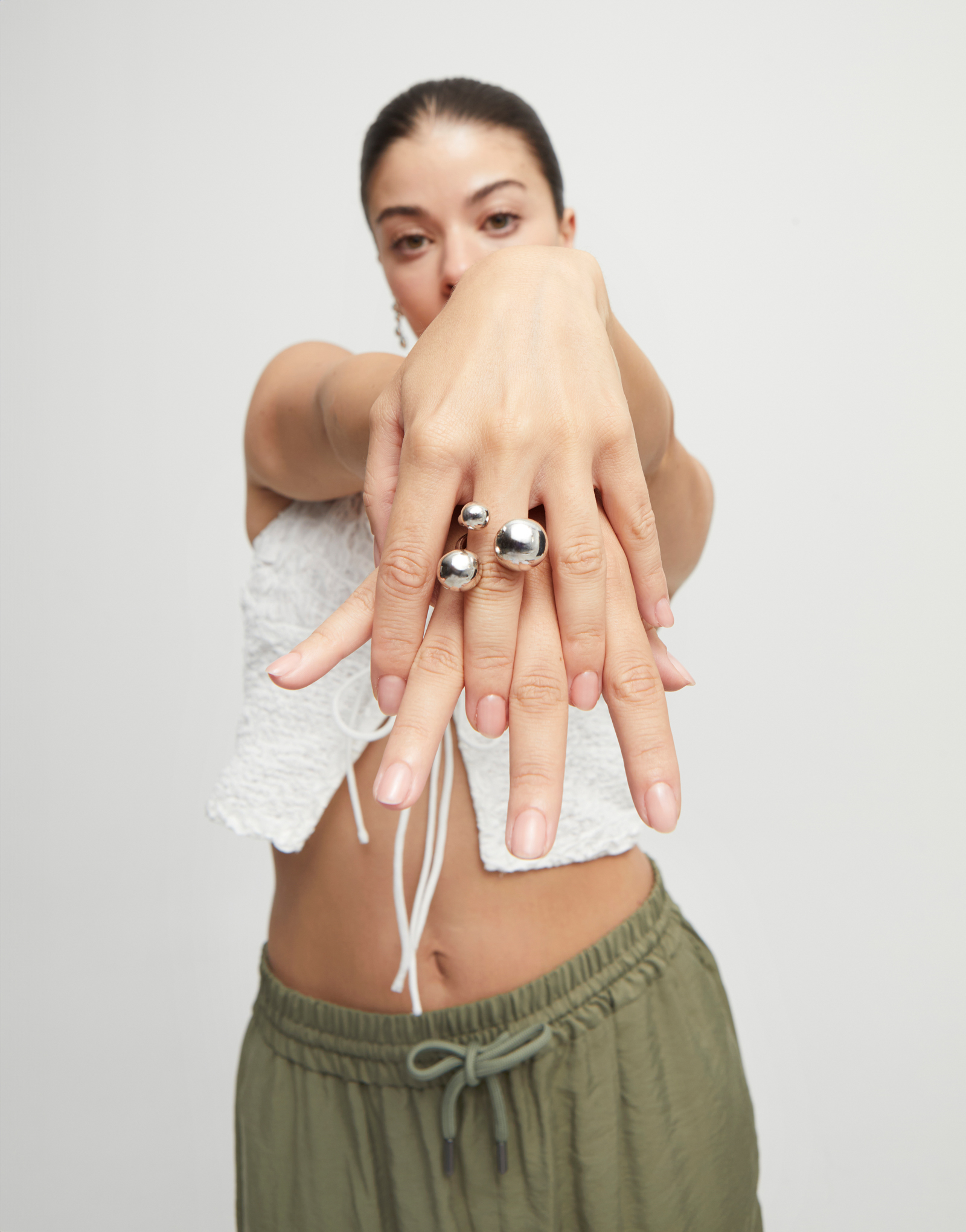 Ring with three bubble-shaped beads, Silver, large thumbnail